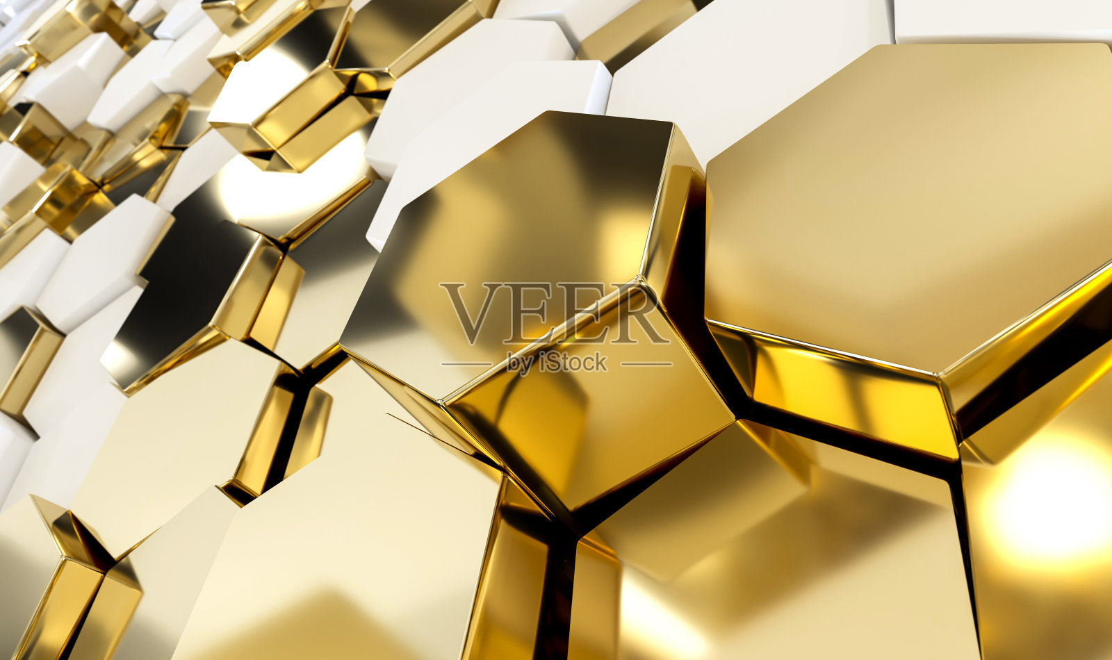 抽象的豪华背景与金色六边形。3 d渲染。照片摄影图片