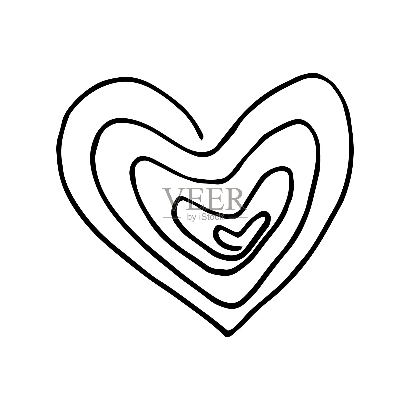 心形螺旋图标，贴纸。手绘涂鸦素描。向量斯堪的纳维亚单色极简主义。象征，情人节，爱情。插画图片素材