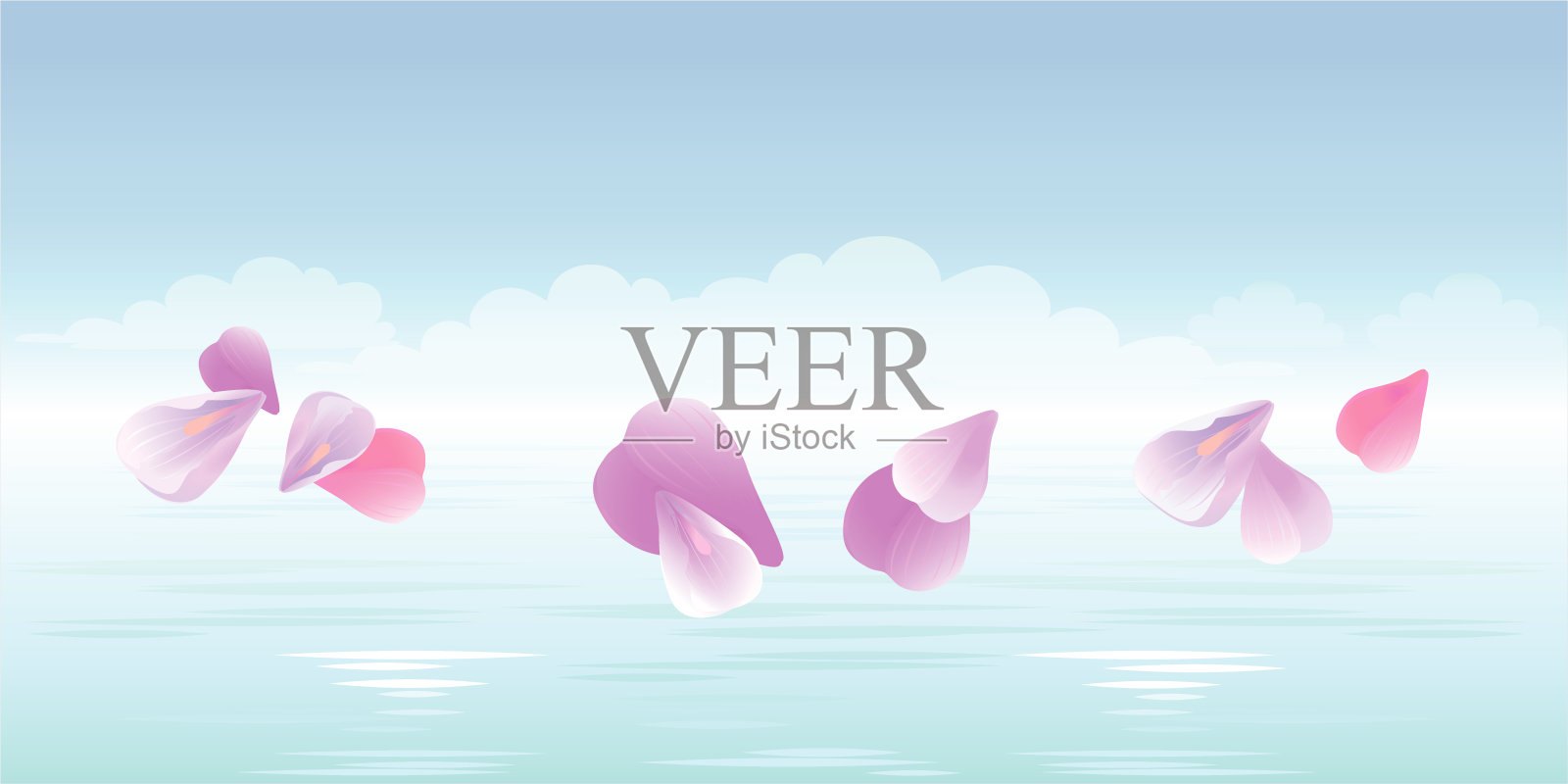 樱花落花在水中。向量插画图片素材