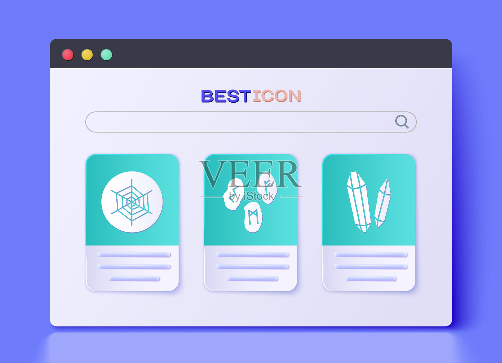 设置魔法符文，蜘蛛网和魔法石图标。向量图标素材