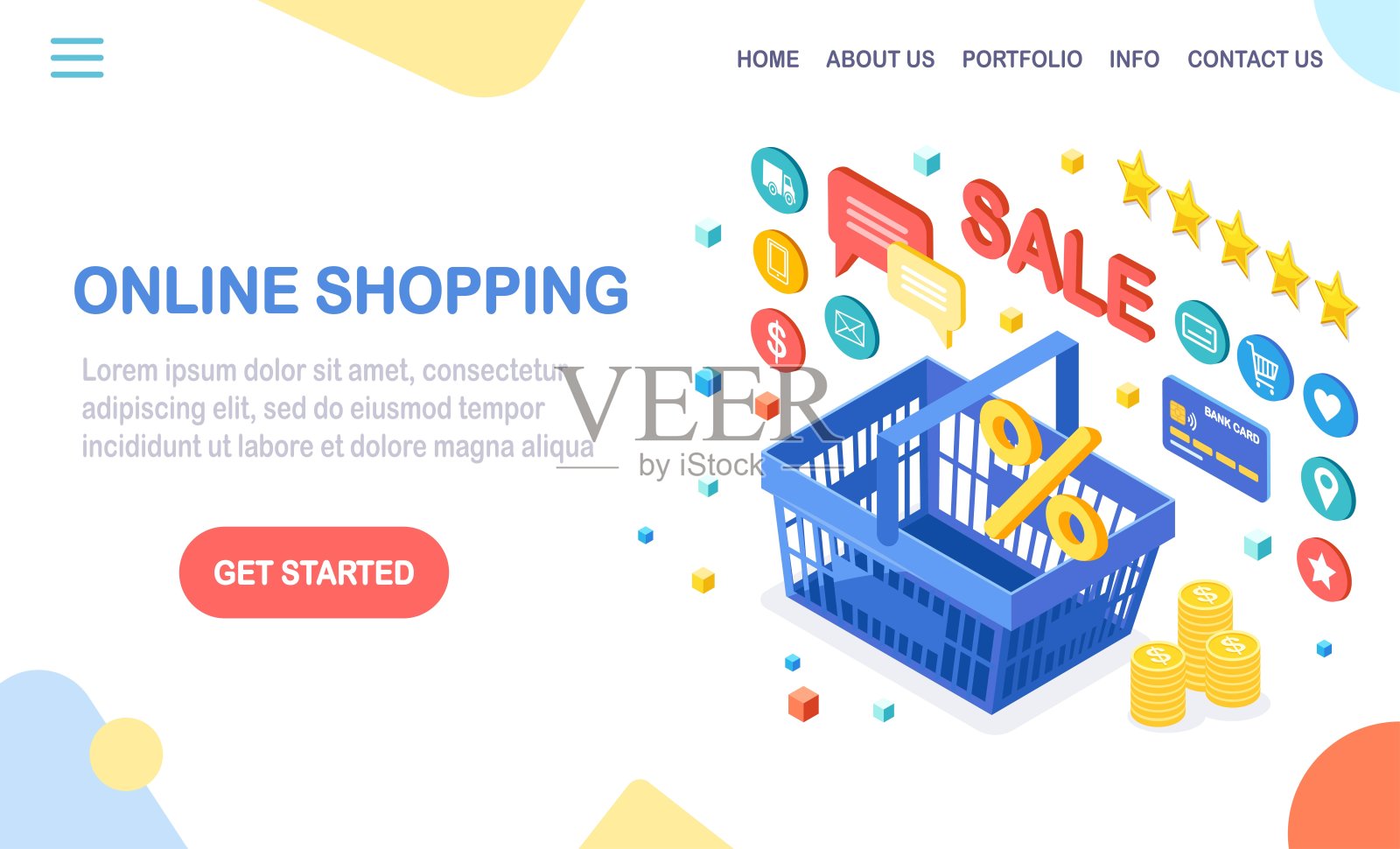 网上购物的概念。在网上零售商店购买。折扣销售设计模板素材