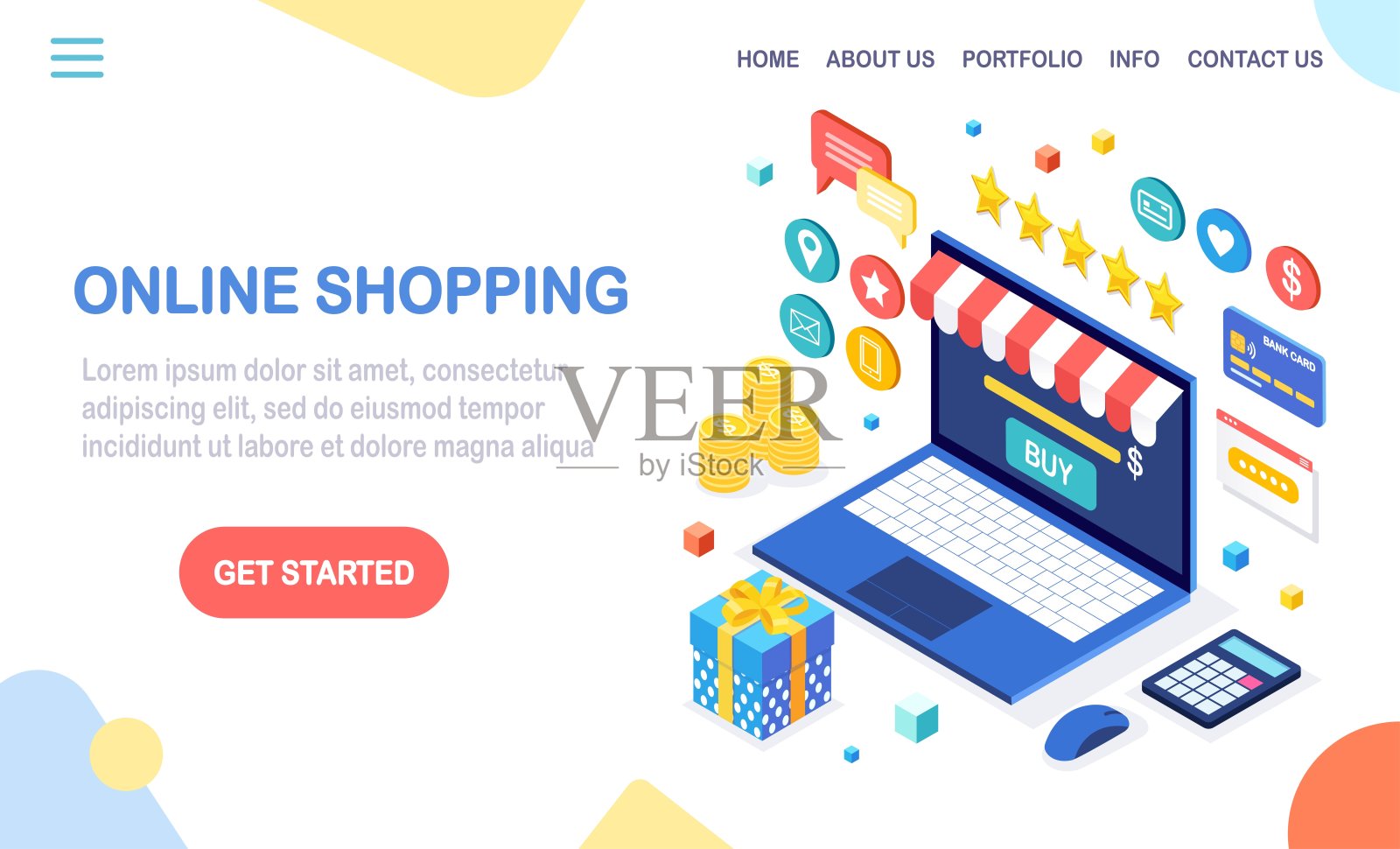 网上购物，销售理念。在网上零售店购买设计模板素材