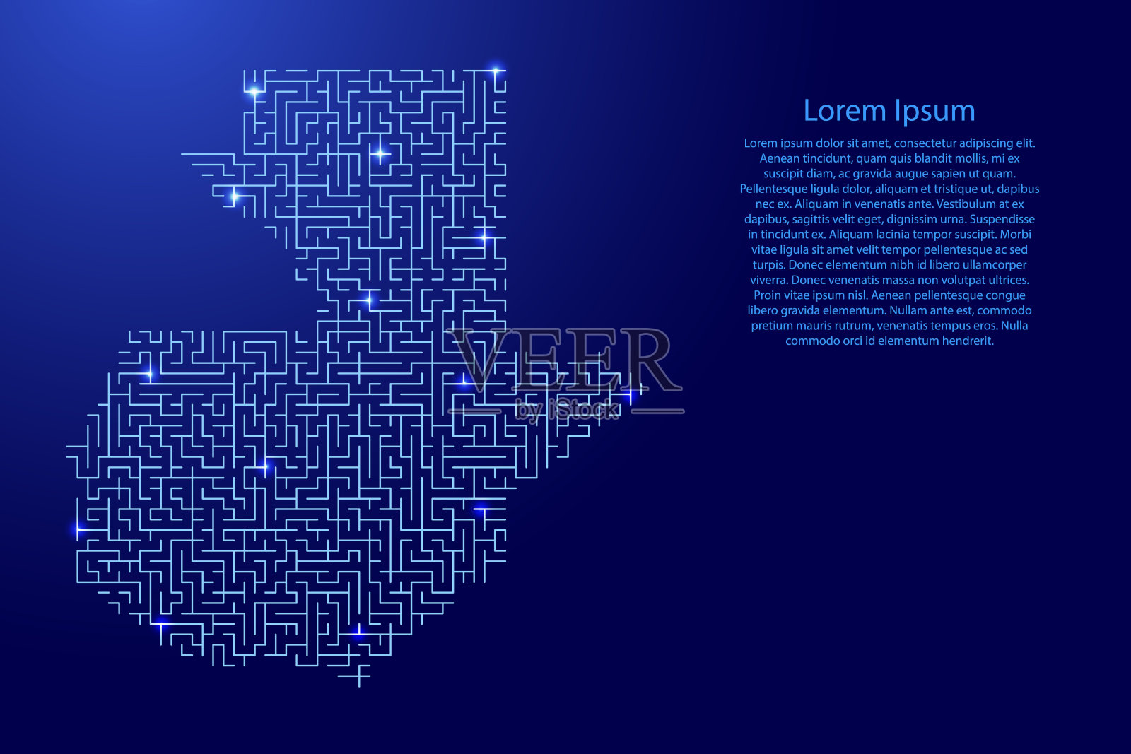 危地马拉地图从蓝色模式的迷宫网格和发光的太空恒星网格。矢量插图。插画图片素材