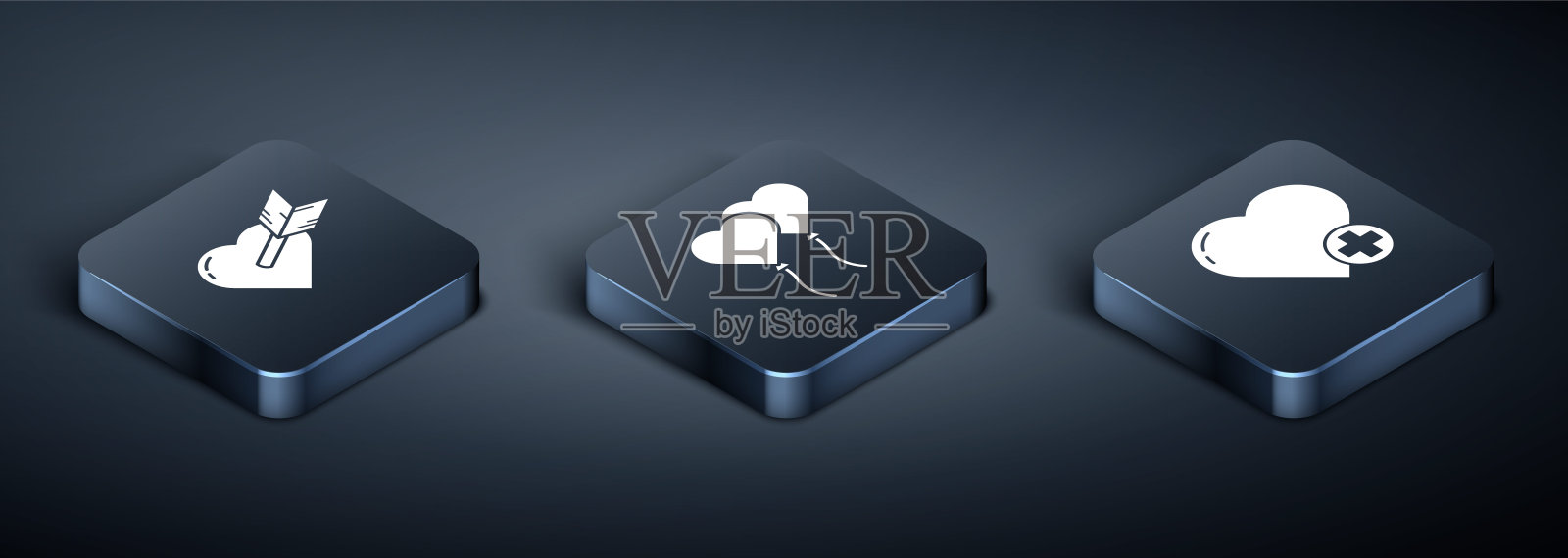 设置等距的爱与心和箭头，心和气球的形式的心图标。向量图标素材