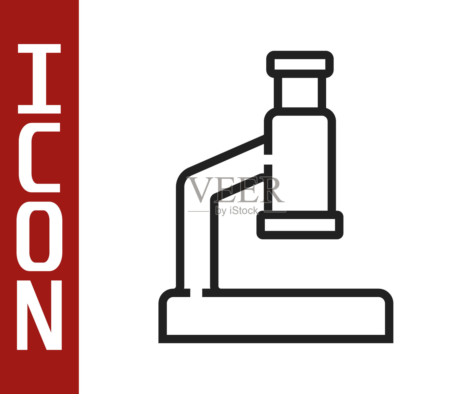 黑线显微镜图标孤立在白色背景上。化学、制药仪器、微生物放大工具。向量插画图片素材