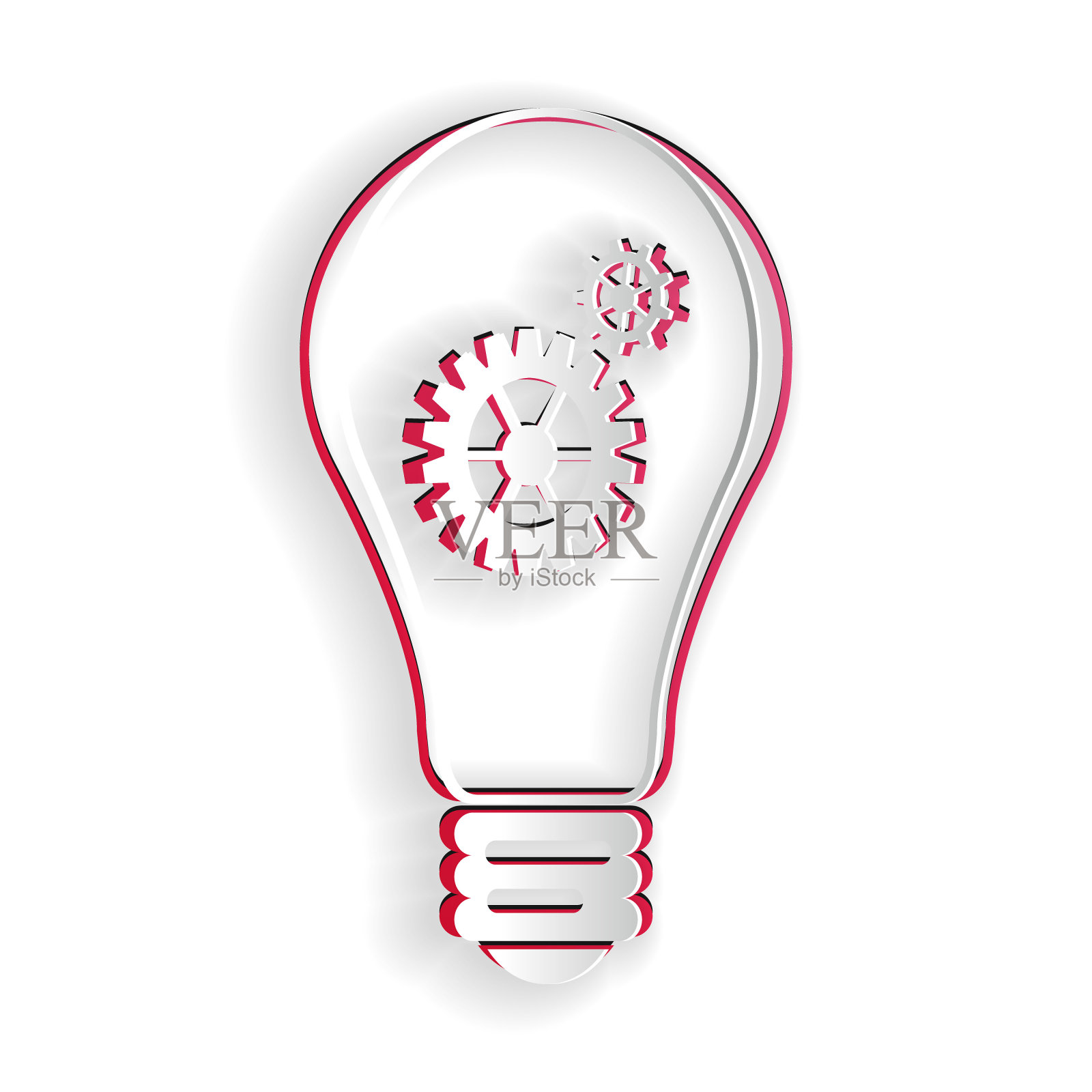 剪纸灯泡和齿轮内的图标孤立在白色背景。创新的概念。纸艺术风格。向量插画图片素材