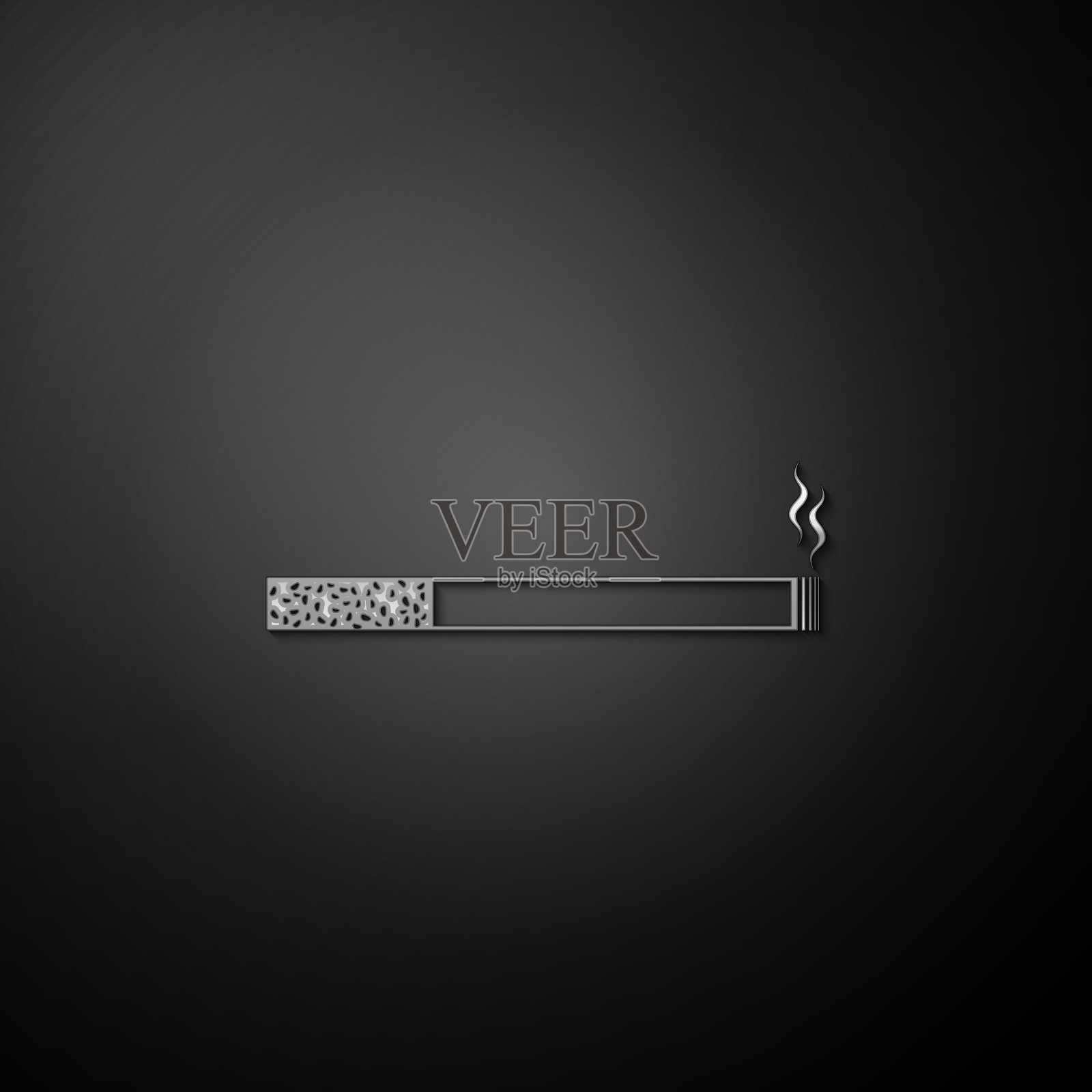 银色香烟图标孤立在黑色背景上。烟草的迹象。吸烟的象征。长阴影风格。向量设计元素图片