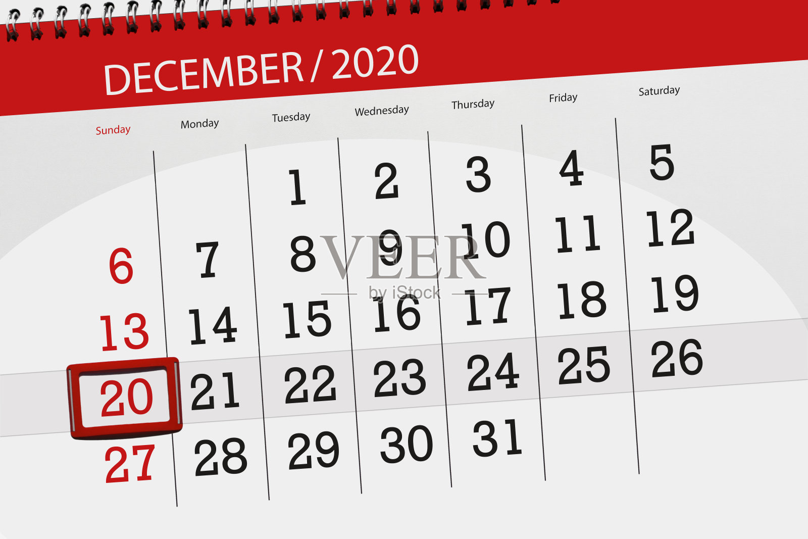 日历计划2020年12月，截止日期，20日，周日插画图片素材