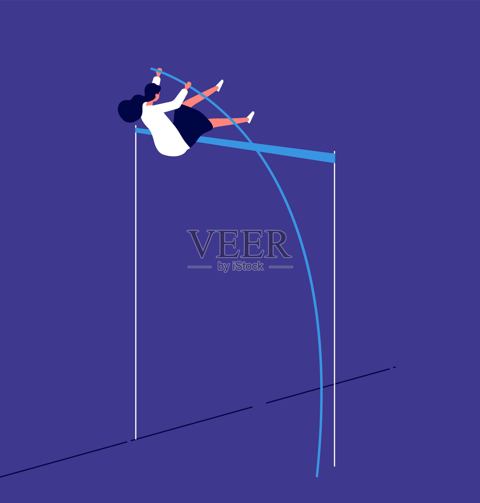 女人跳起来。女商人克服职业障碍。渐进式工作流风险调查。女性人力资源向量概念插画图片素材