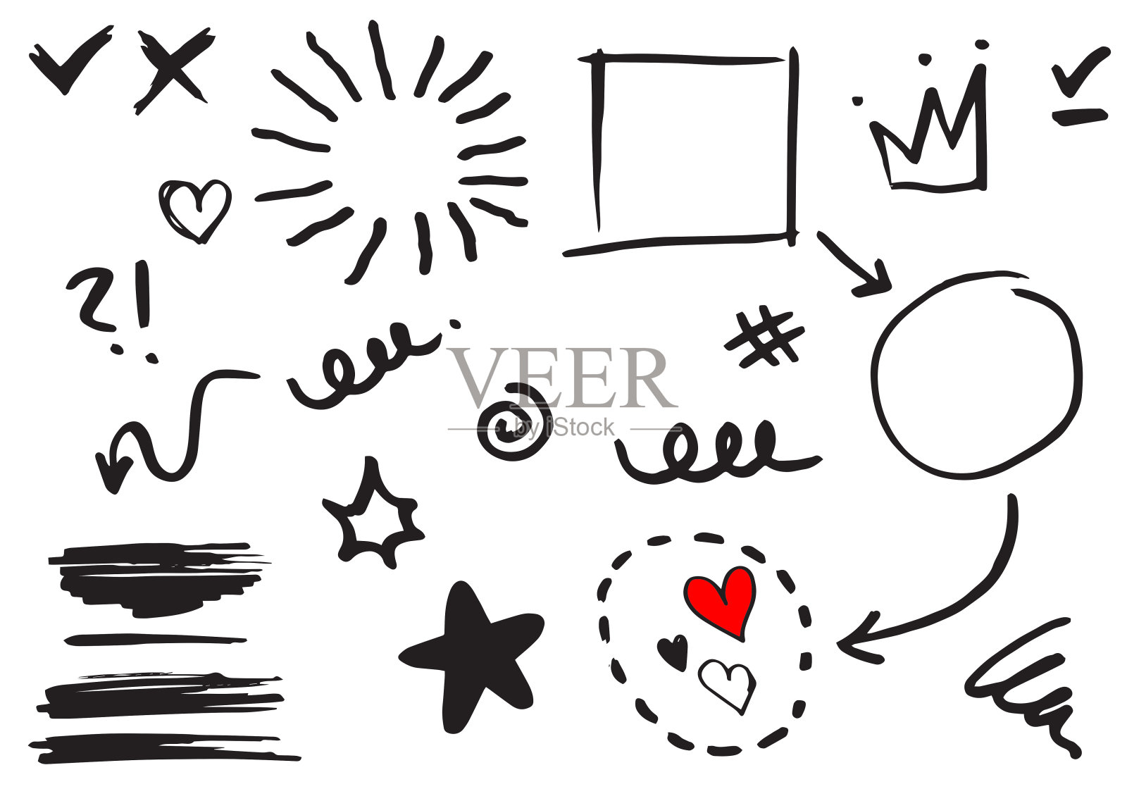 一套手绘设计元素。矢量插图。插画图片素材