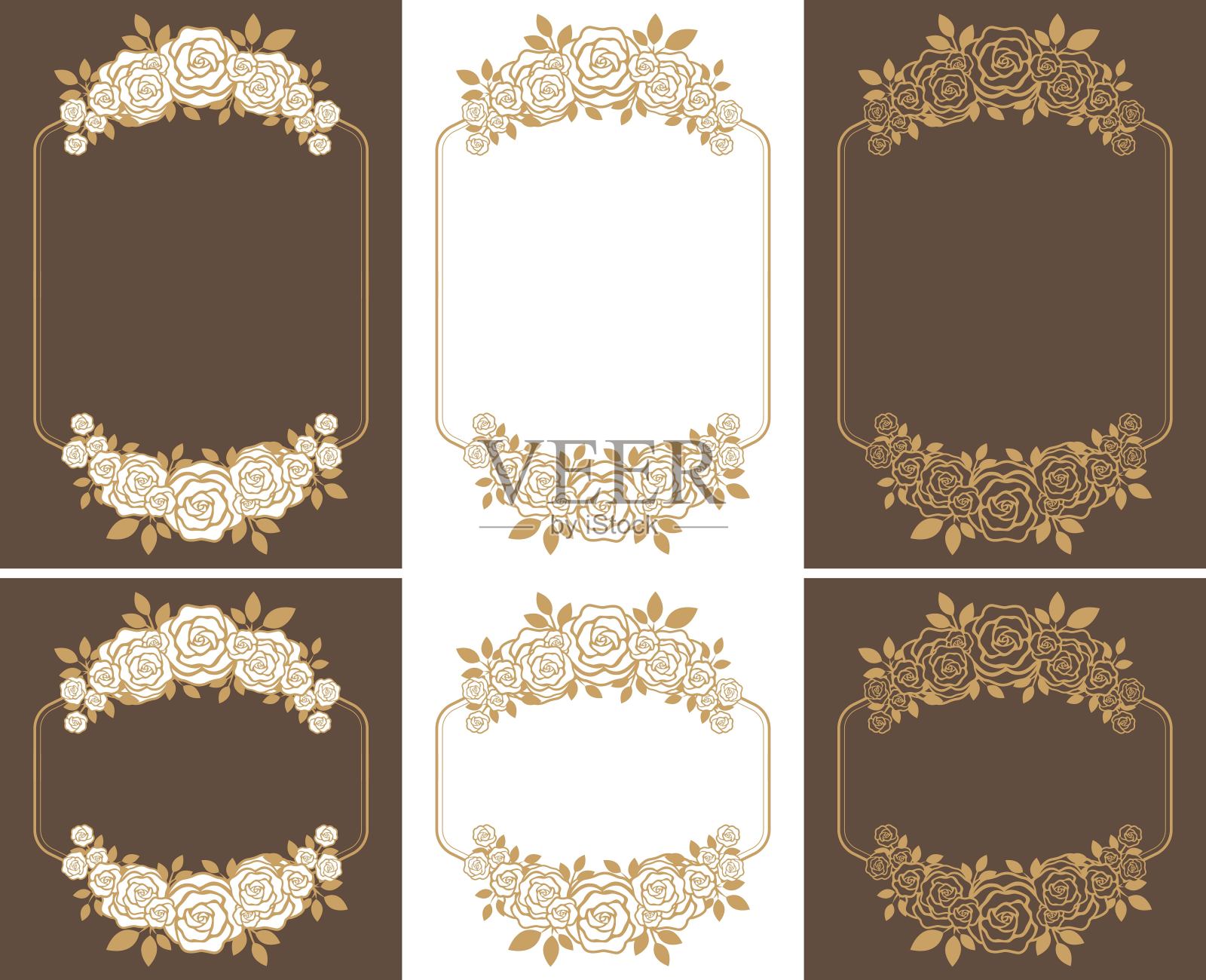 装饰框架与玫瑰主题。改变尺寸的框架相同设计的框架适合a4尺寸的纸张。插画图片素材