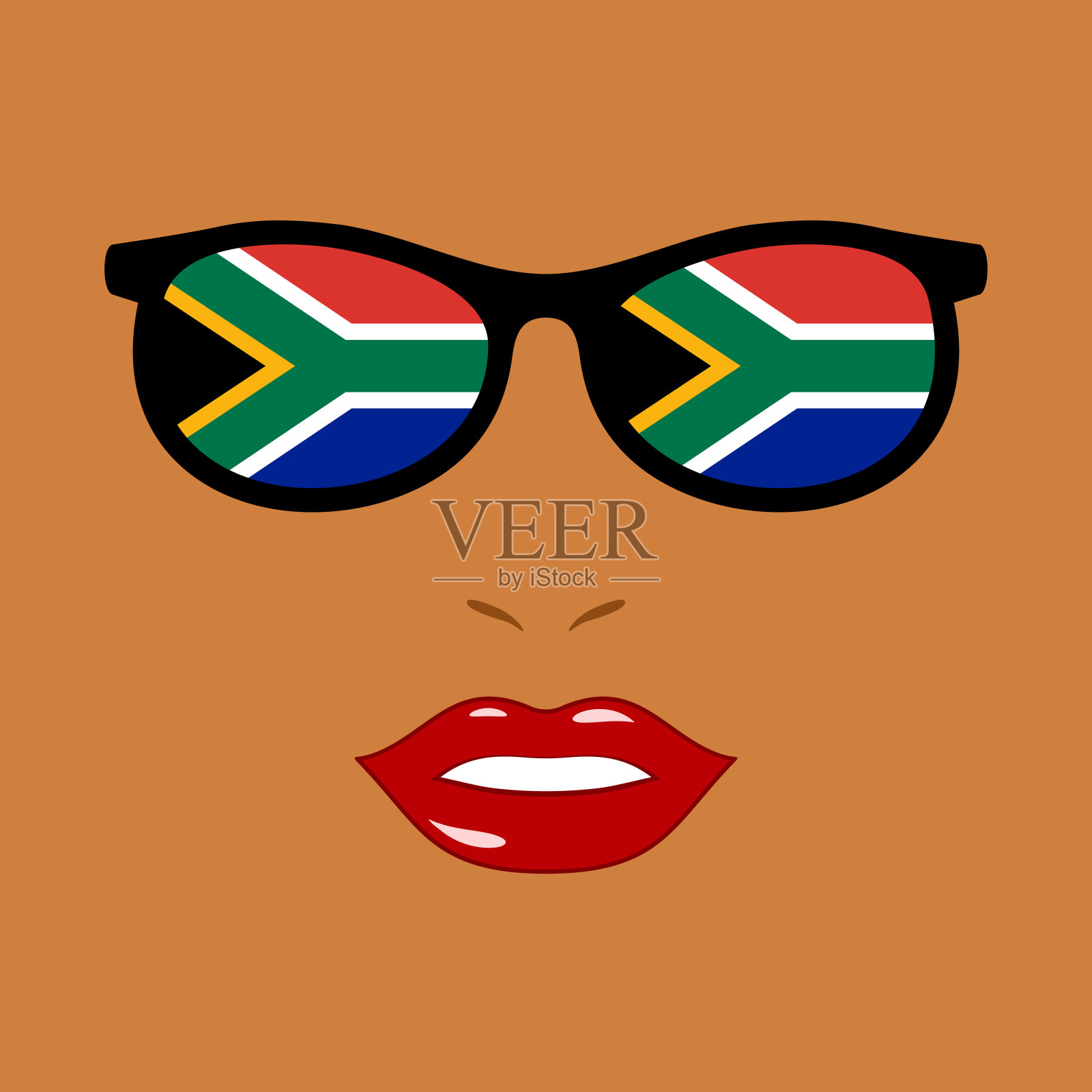 非洲妇女和带有南非国旗的眼镜插画图片素材