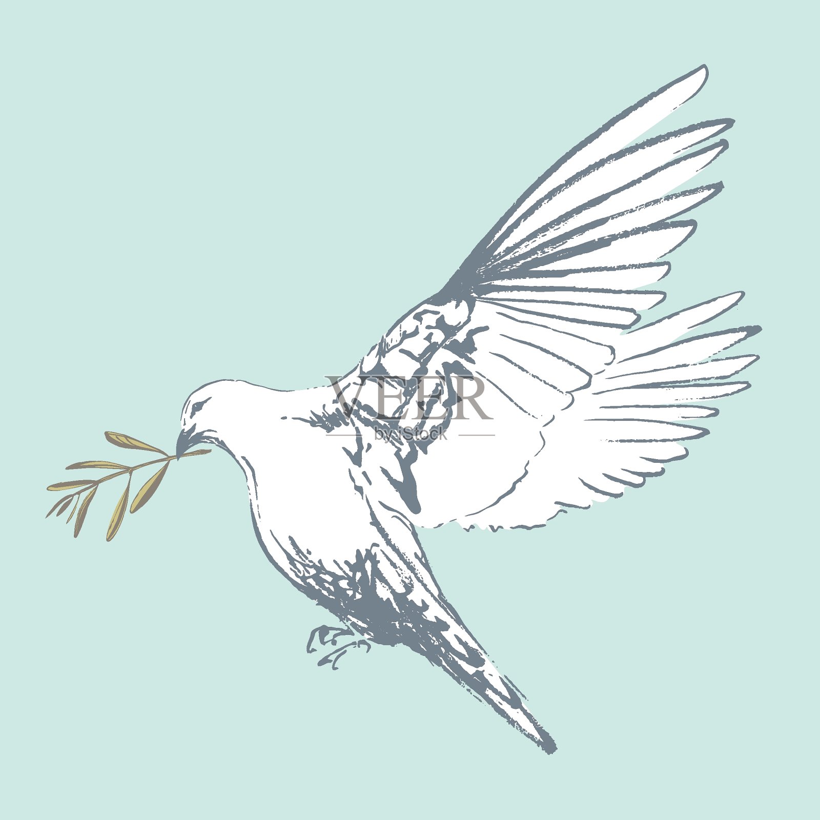 带着橄榄枝的鸽子。和平的概念。插画图片素材