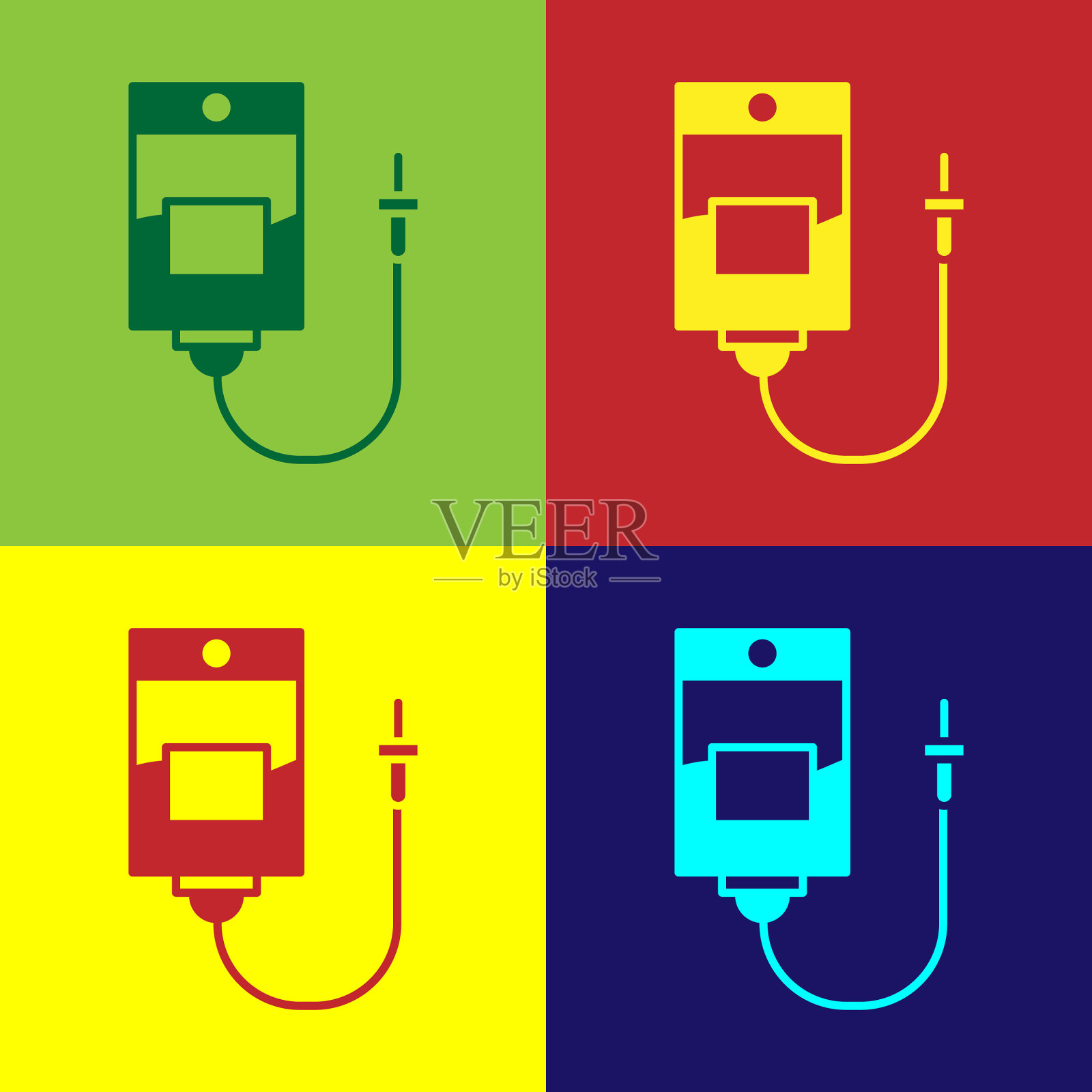 流行艺术iv袋图标孤立的颜色背景插画图片素材