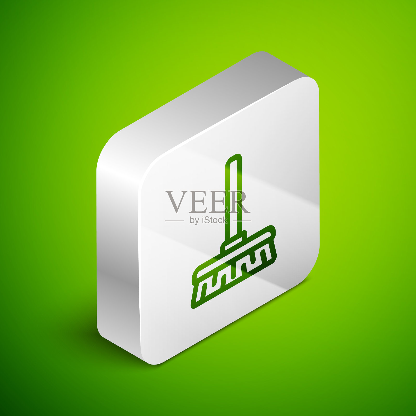 等距线柄扫帚图标孤立在绿色插画图片素材