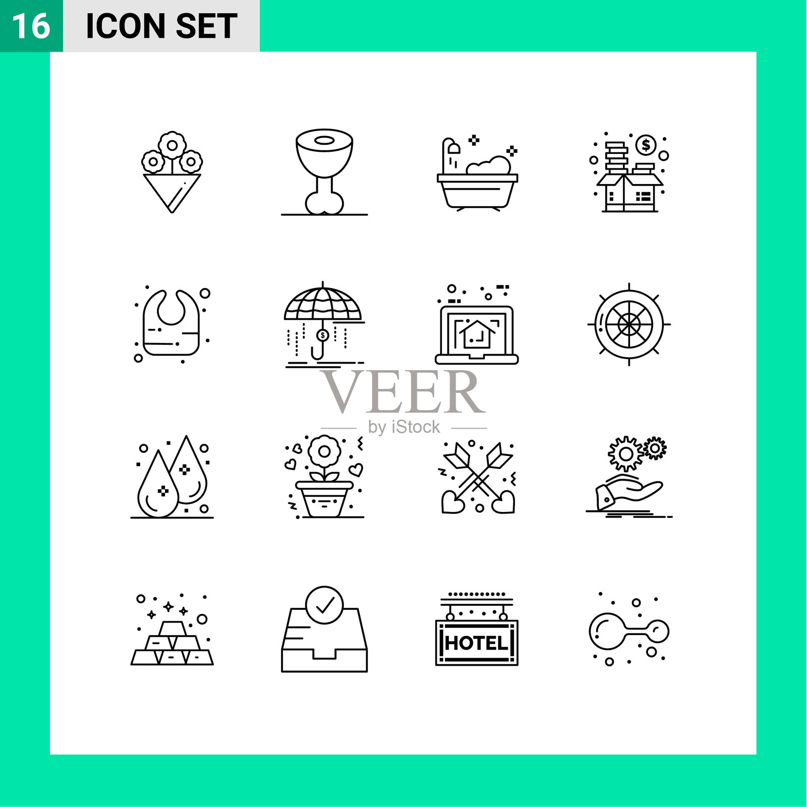 现代集16个轮廓和符号等插画图片素材