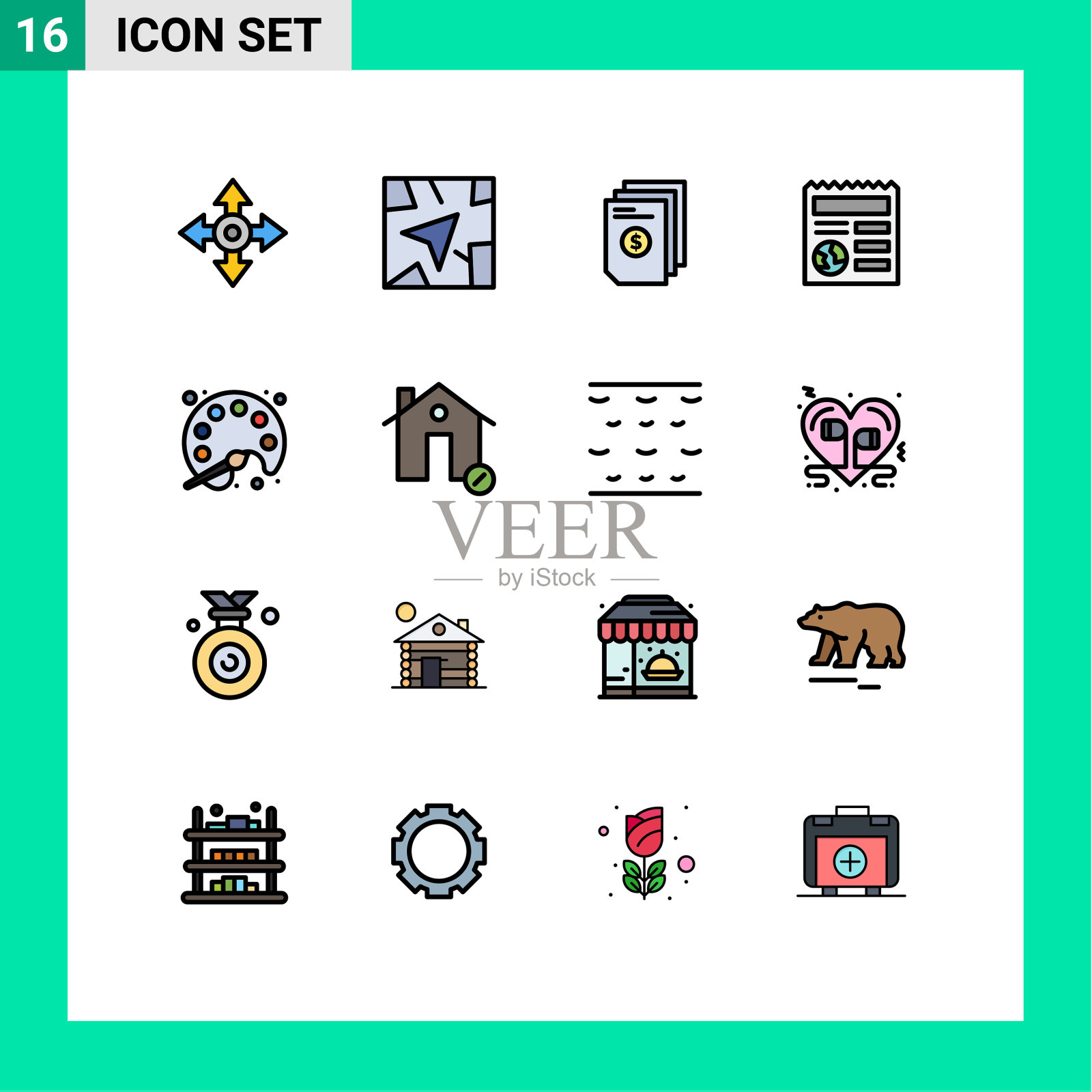 可编辑线包16简单的平面颜色填充插画图片素材