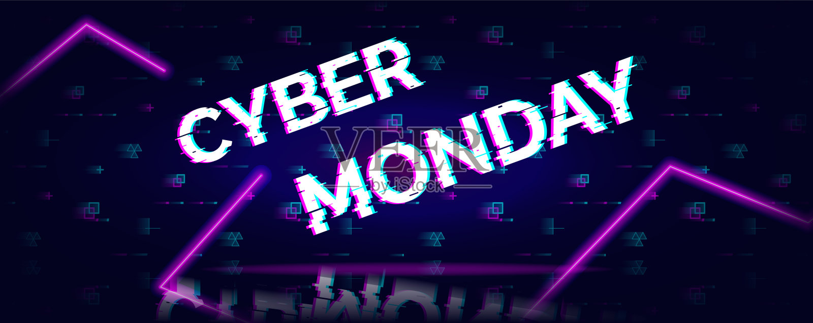网络星期一销售故障霓虹灯符号抽象的未来主义背景与线条和像素。矢量图设计模板素材