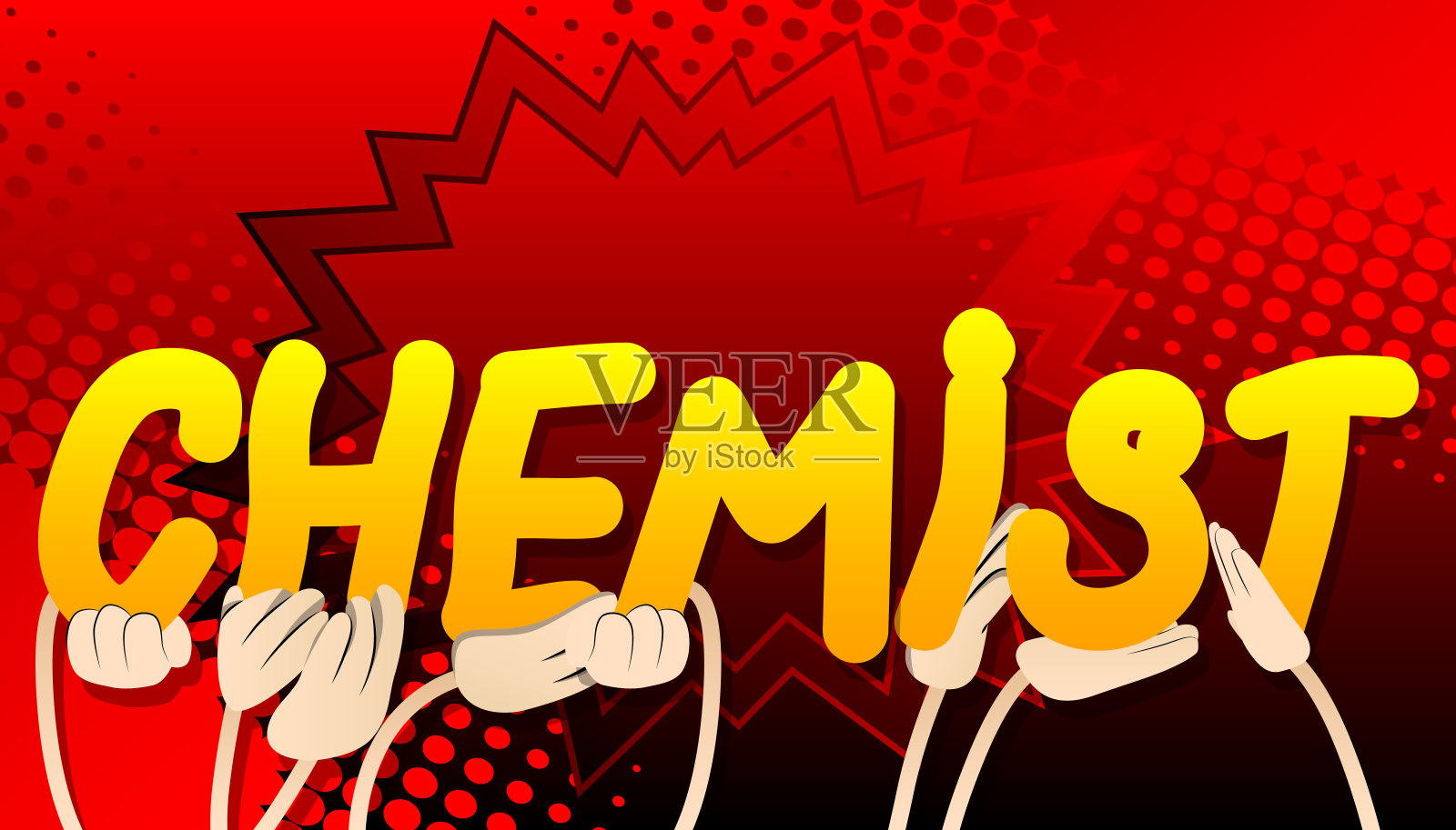 手里握着化学家这个词。插画图片素材
