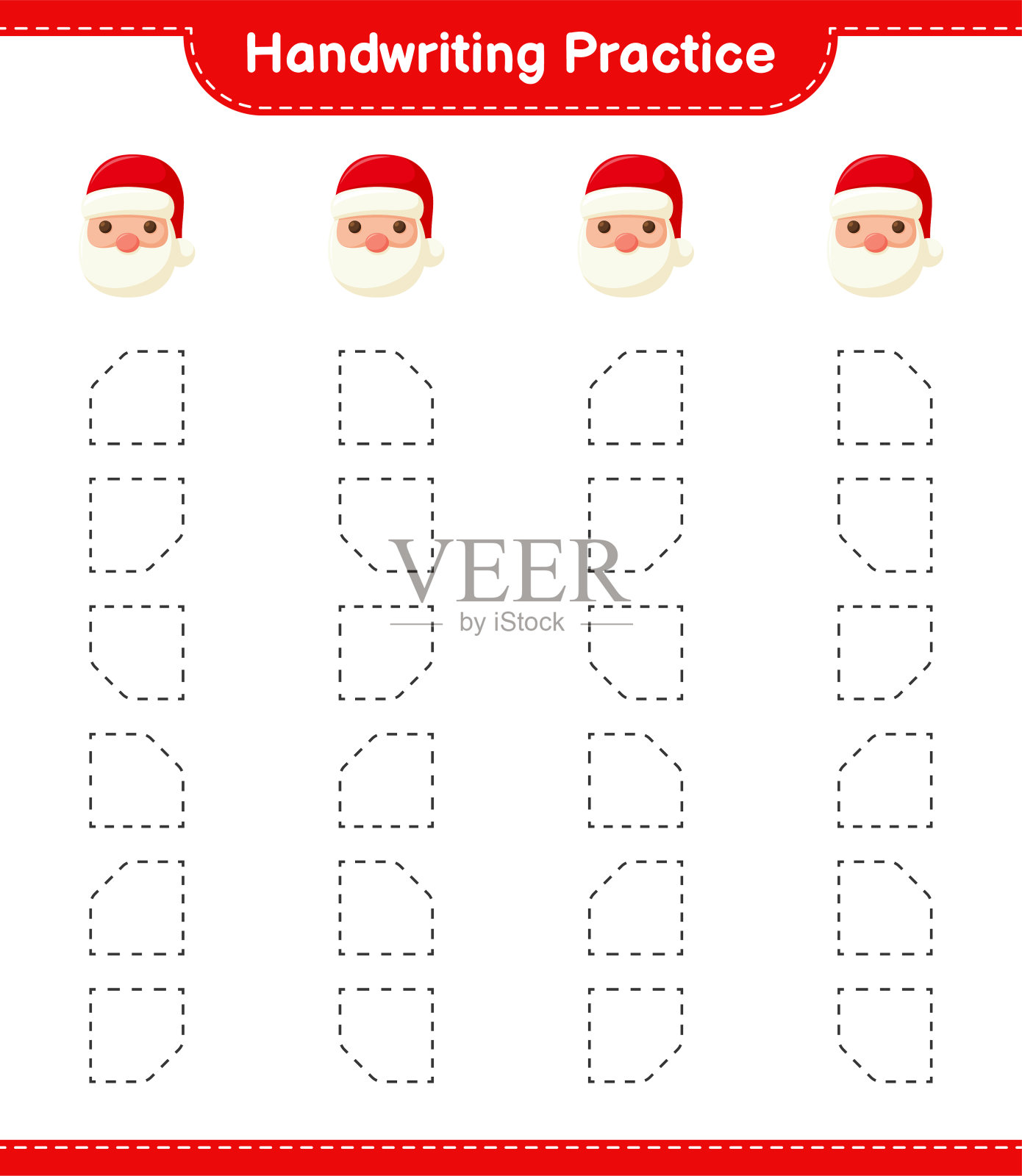 书法练习。描画圣诞老人的线条。教育儿童游戏，可打印的工作表，矢量插图插画图片素材