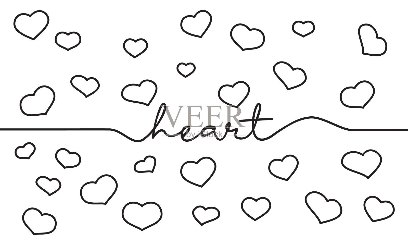 心字手写体随坠心线插画图片素材