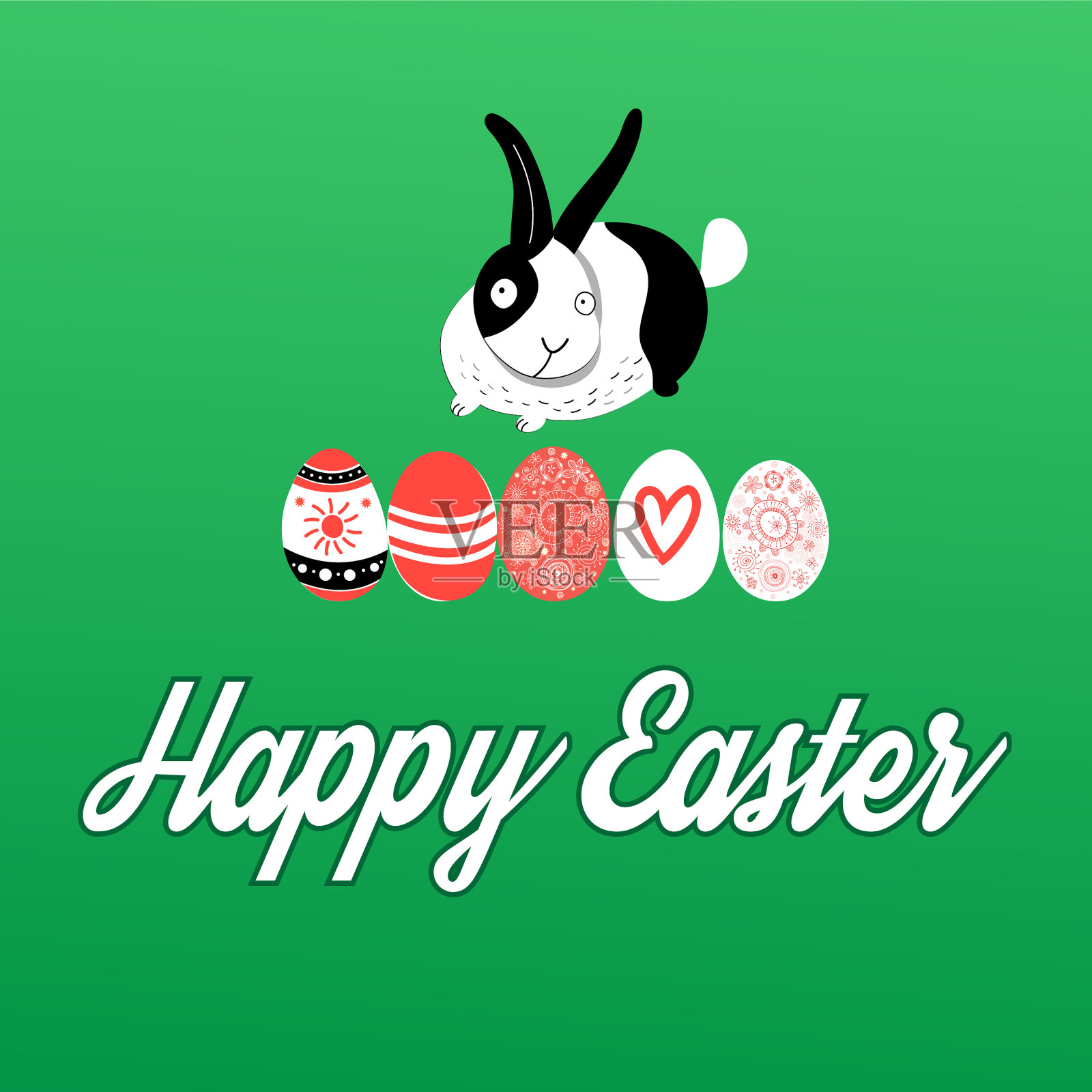 带有兔子和鸡蛋的复活节卡片插画图片素材