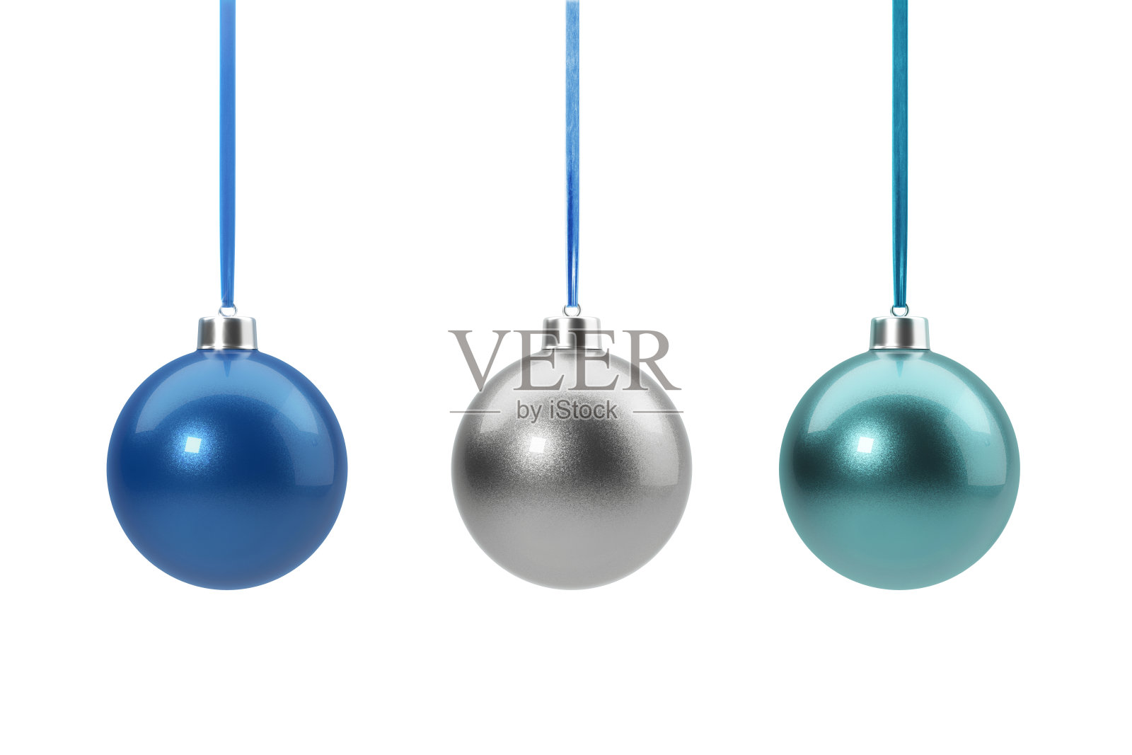 蓝色的圣诞小玩意设置在白色的背景照片摄影图片