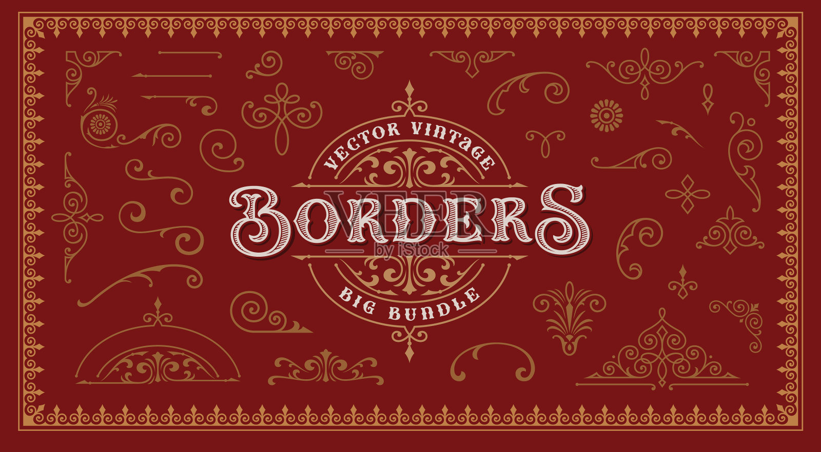 一套复古的边框和设计元素插画图片素材