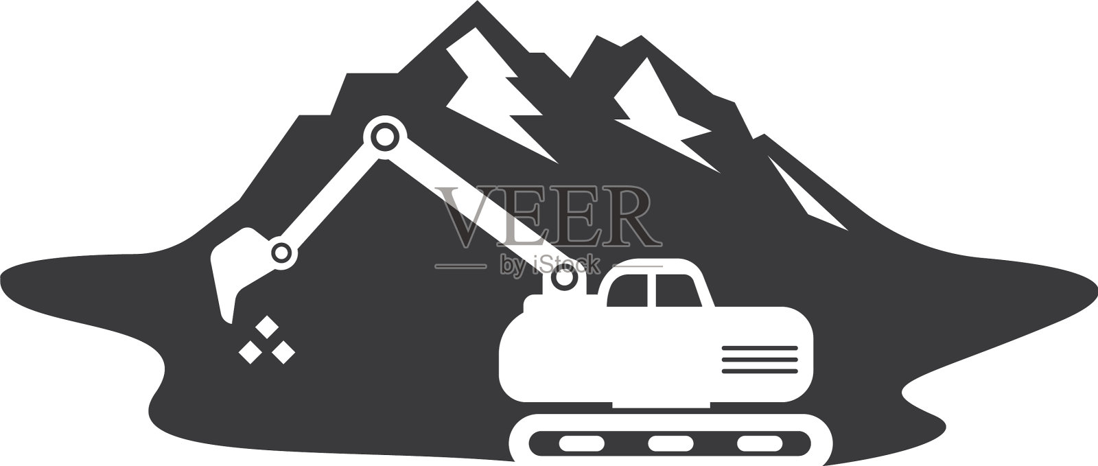 挖掘机山图标标识设计设计元素图片