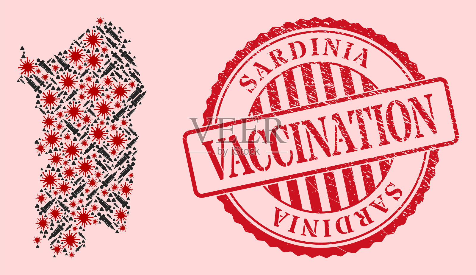 冠状病毒疫苗撒丁岛马赛克地图和插画图片素材