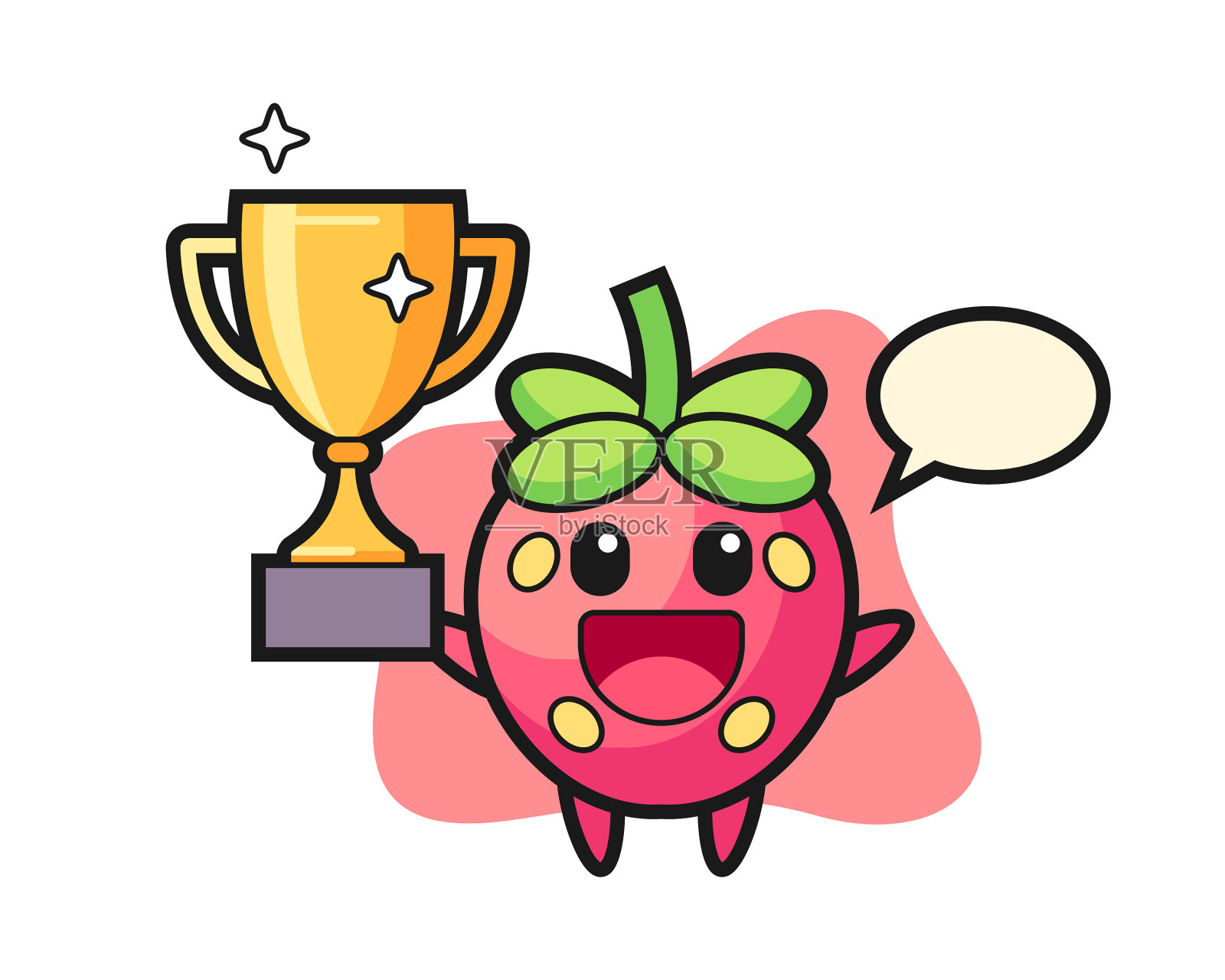 草莓卡通高高举起金色快乐插画图片素材