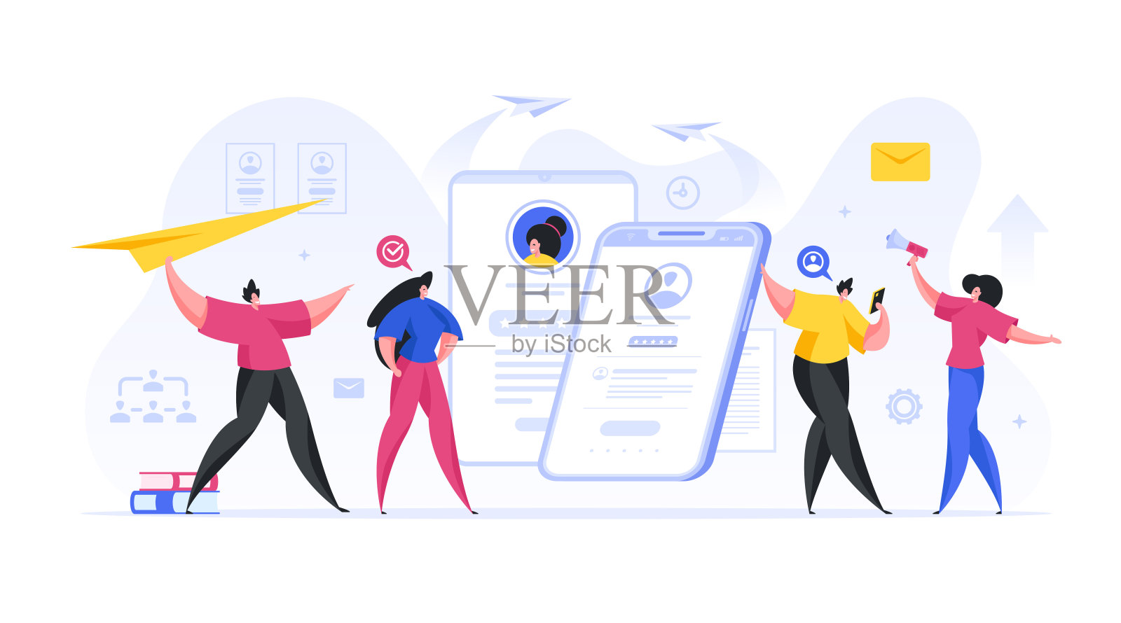 人们在网上提交简历，等待面试邀请。插画图片素材