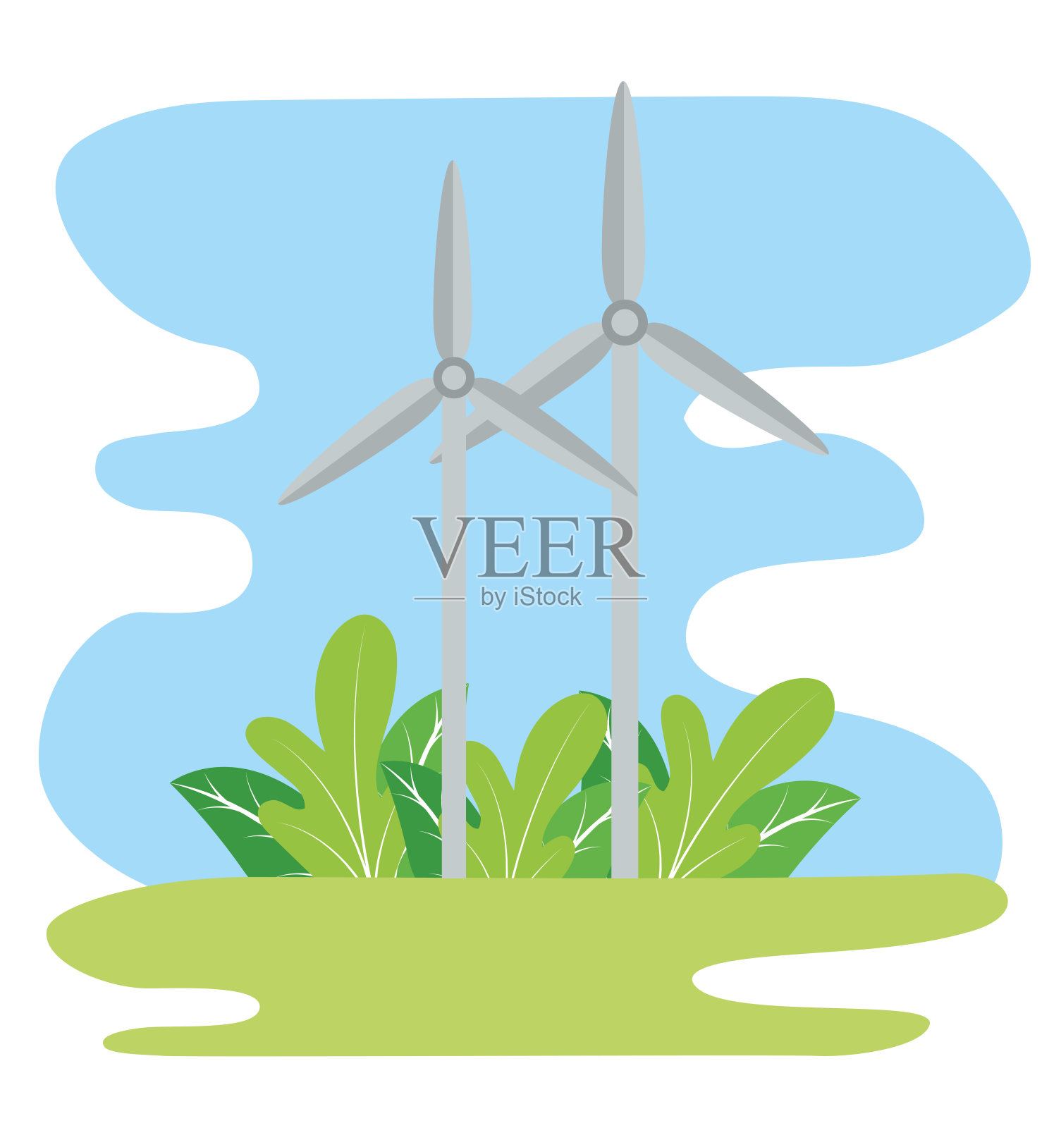 风车涡轮机是能源替代的标志设计元素图片