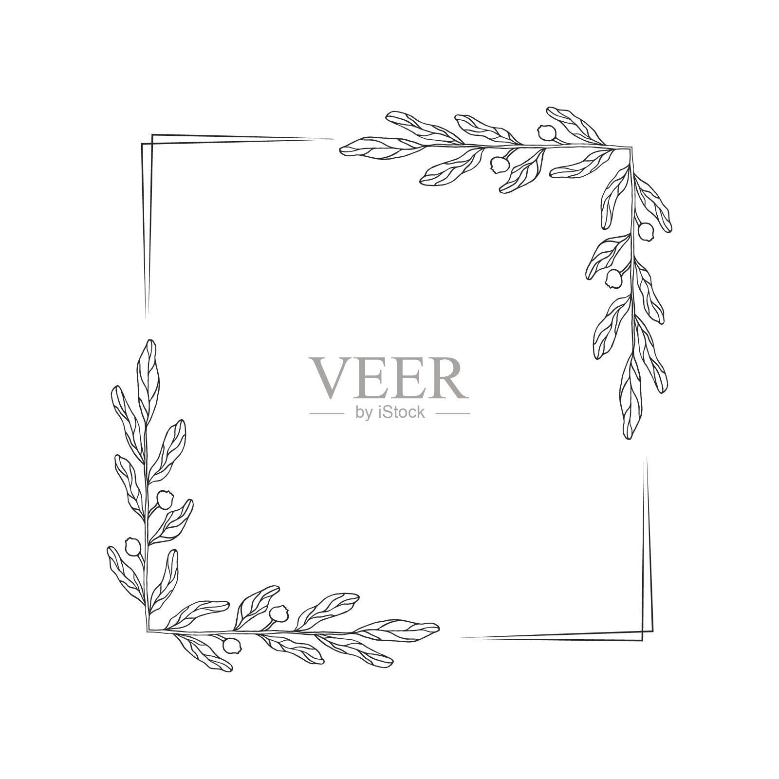 向量孤立花优雅的边界。繁荣广场框架。花角花环的婚礼卡。插画图片素材