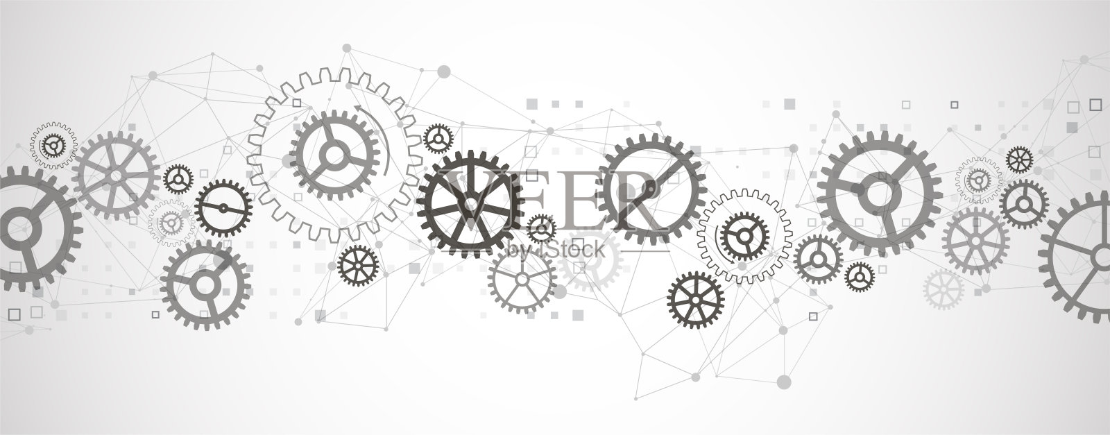 具有齿轮和神经丛效应的抽象技术背景。向量插画图片素材