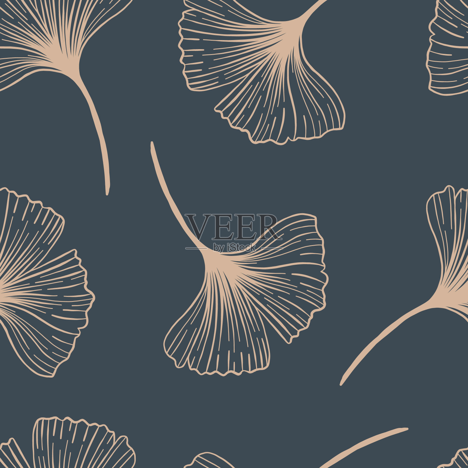 一个简单的波西米亚风格的图案与银杏。背景上柔和的中性色。插画图片素材