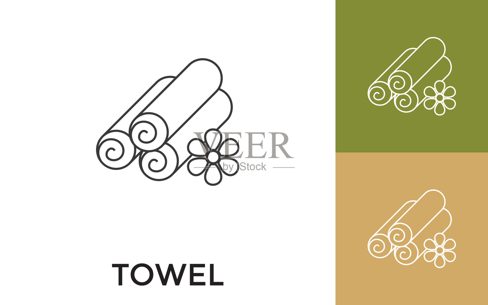 可编辑的毛巾细线图标与标题。适用于手机应用程序，网站，软件和印刷媒体。插画图片素材