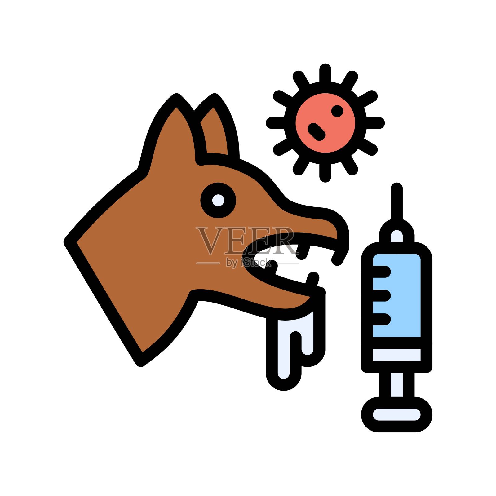 疾病和疾病相关的狗与病毒和注射载体可编辑中风，插画图片素材