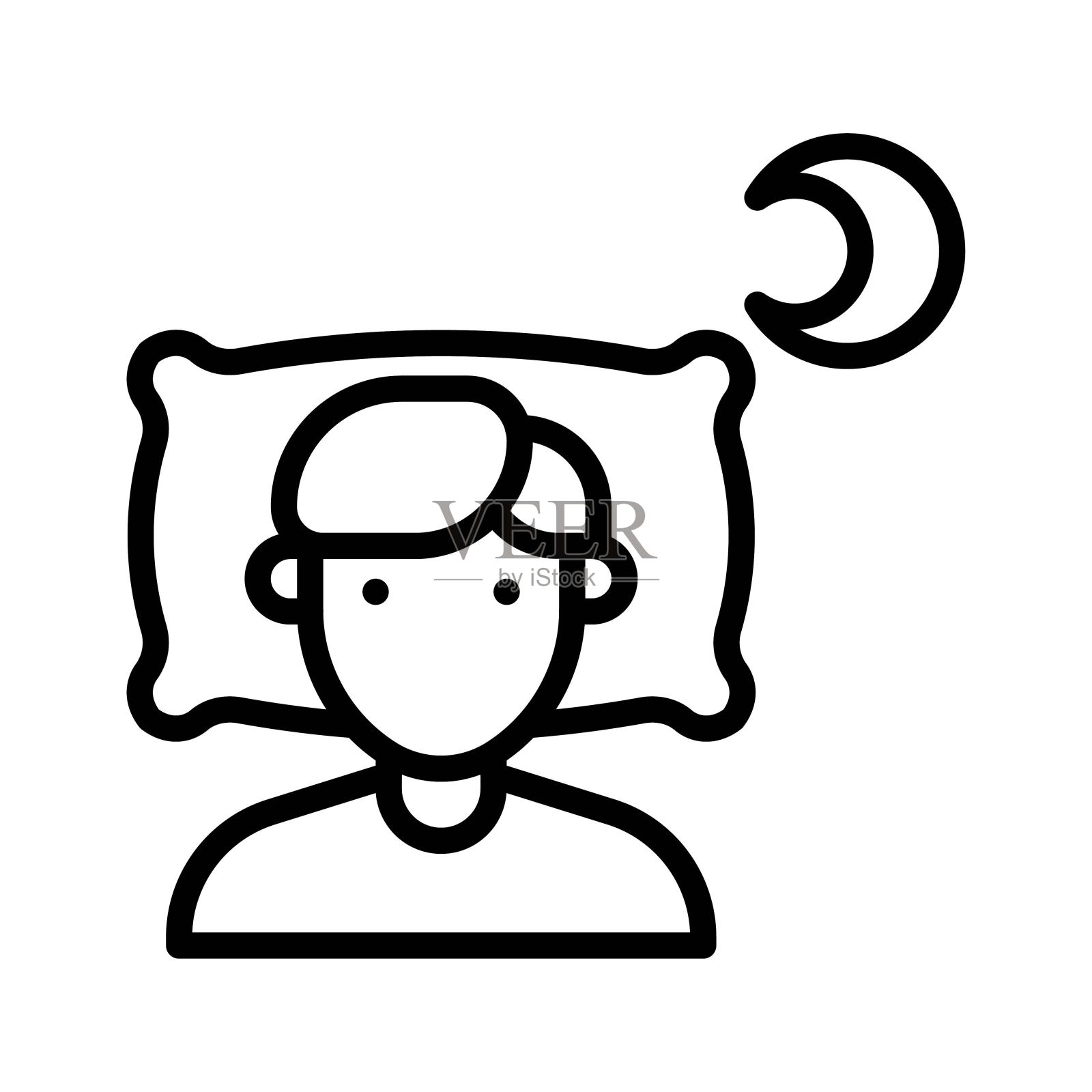 疾病和疾病相关的患者或男孩与月亮向量的线性风格，插画图片素材