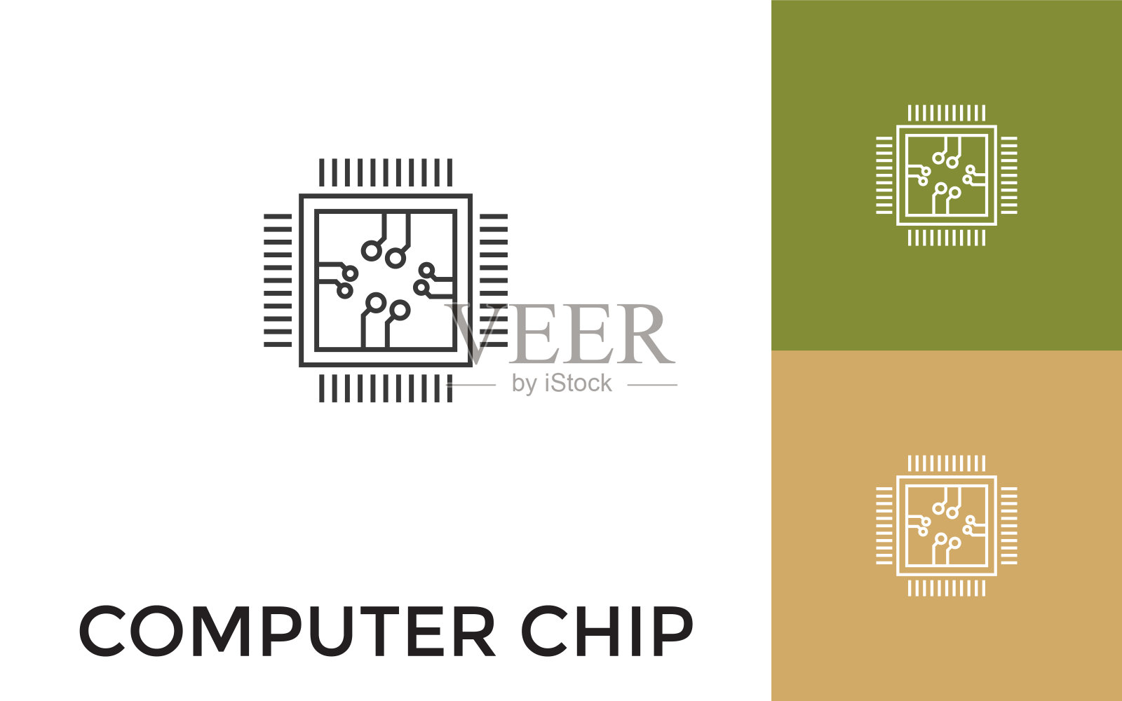 可编辑的计算机芯片细线图标与标题。适用于手机应用程序，网站，软件和印刷媒体。插画图片素材