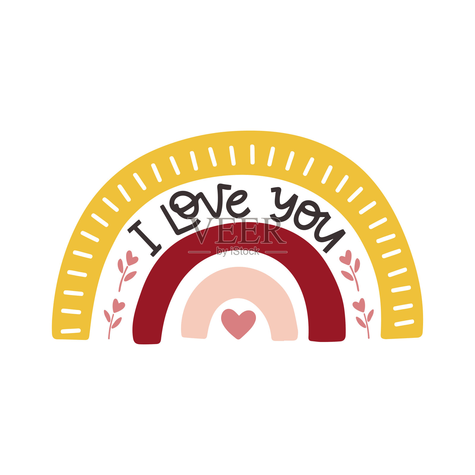 情人节贺卡，手绘波西米亚风格彩虹矢量图插画图片素材