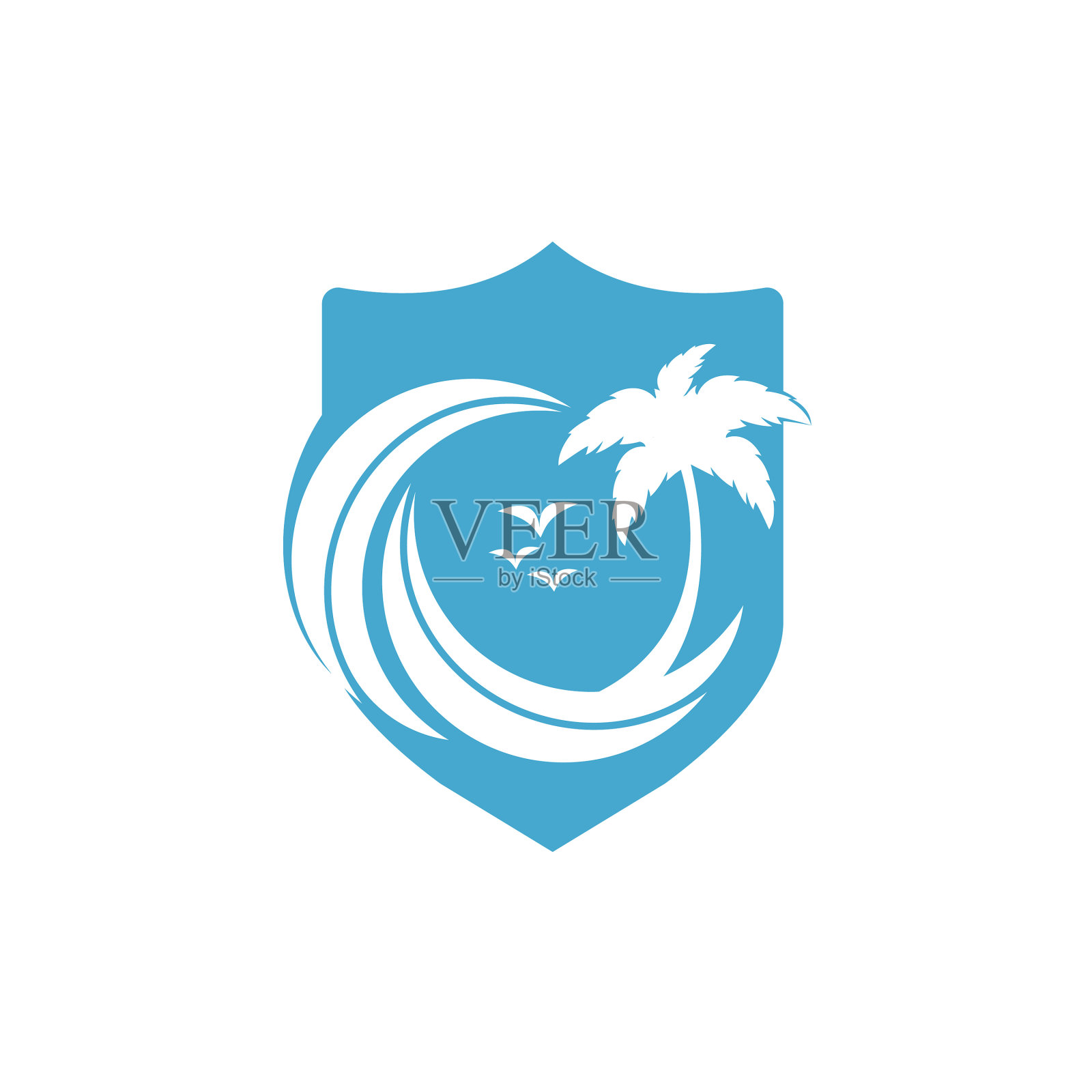 海滩和棕榈树的标志插画图片素材