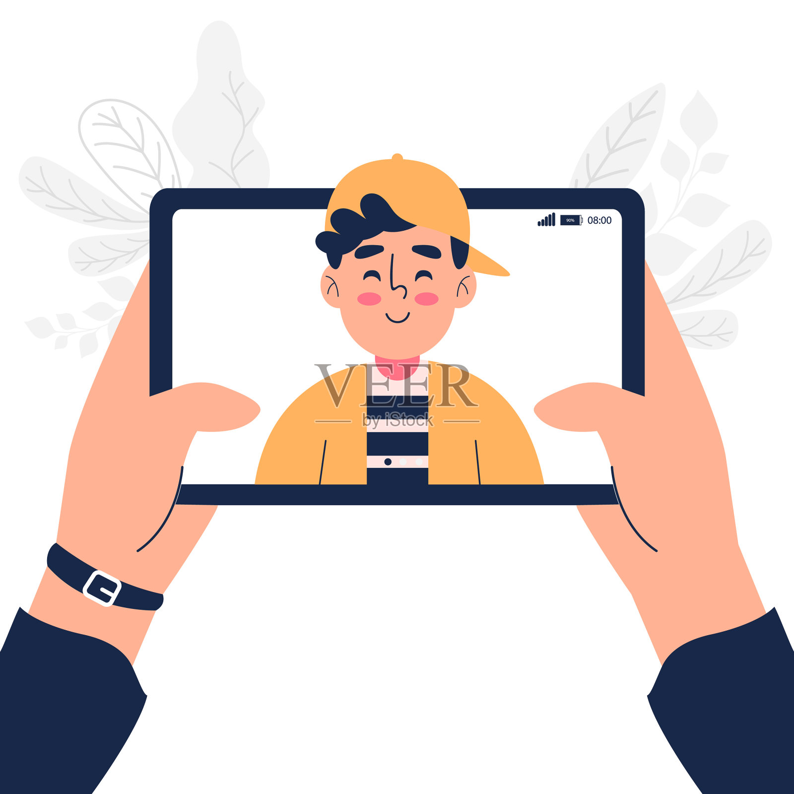 小男孩近距离聊天视频通话插画图片素材