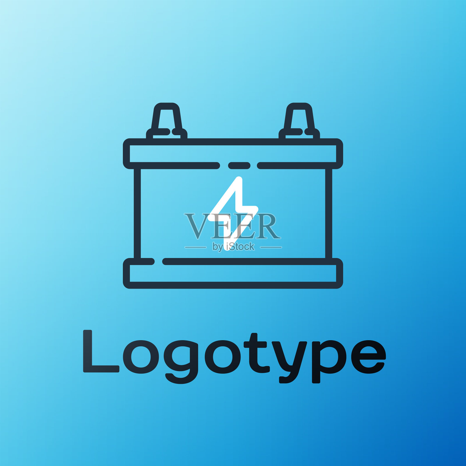 线汽车电池图标隔离在蓝色背景插画图片素材