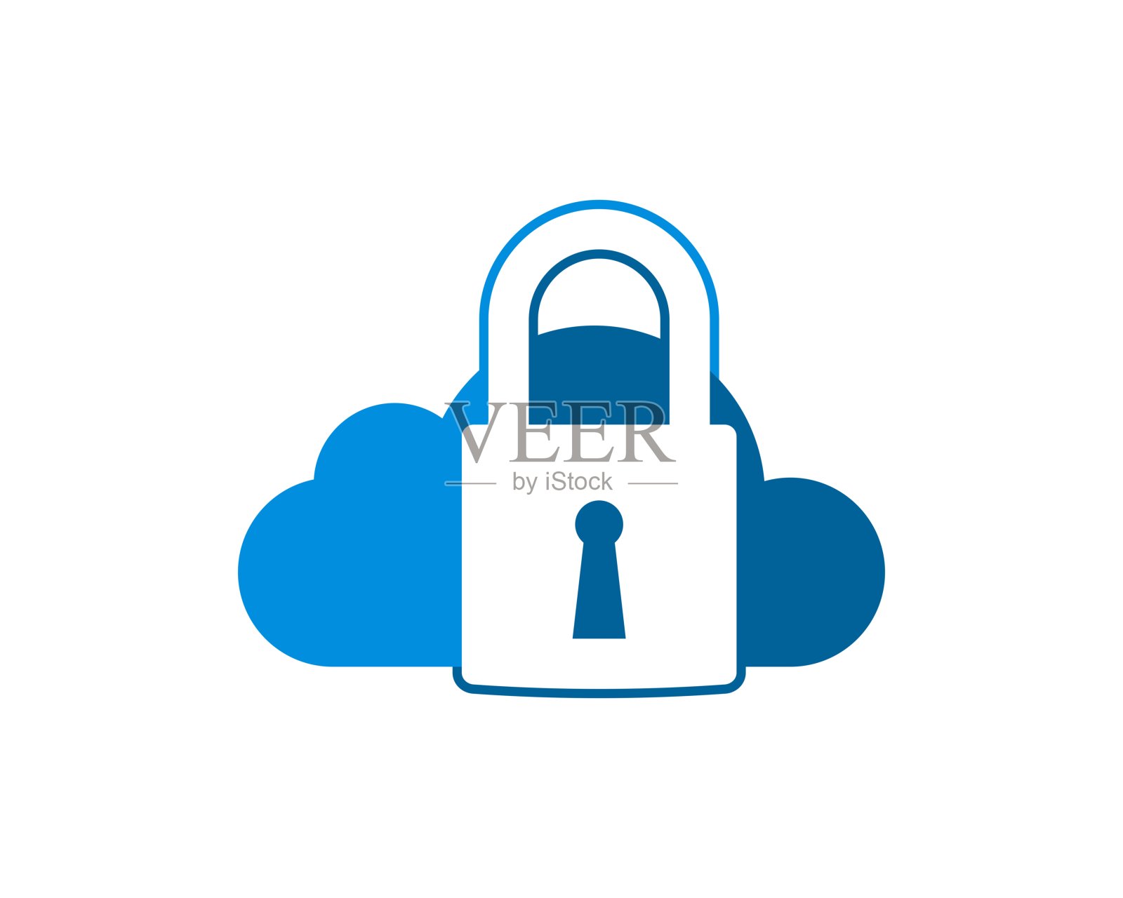 简单的云与挂锁和钥匙孔里面插画图片素材