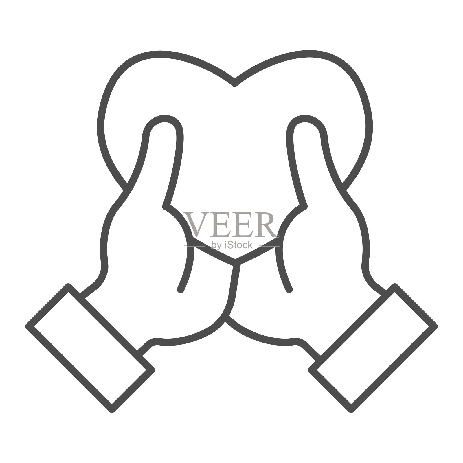 心在手上细线图标，情人节概念，男人在白色的背景上拿着心在他的手签名，给爱的图标轮廓风格的移动概念和网页设计。矢量图形。插画图片素材