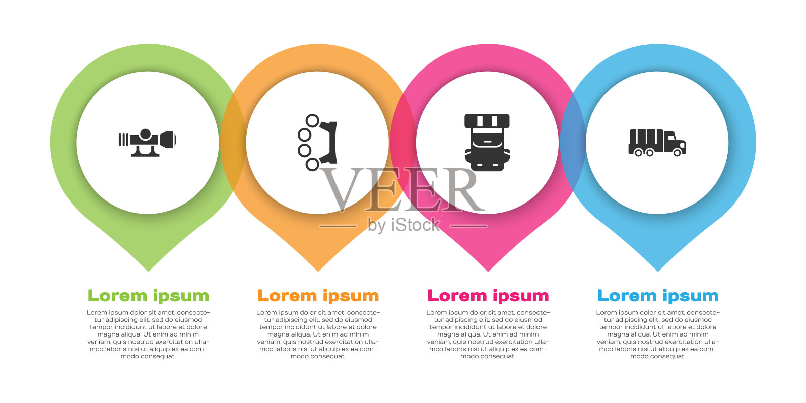 设置狙击手光学瞄准具，铜指关节，徒步背包和军用卡车。业务信息模板。向量设计模板素材