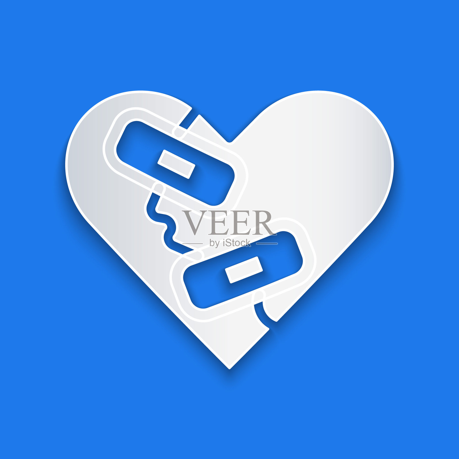 剪纸愈合破碎的心或离婚图标孤立在蓝色的背景。破碎和修补的心。爱的象征。情人节。纸艺术风格。向量插画图片素材