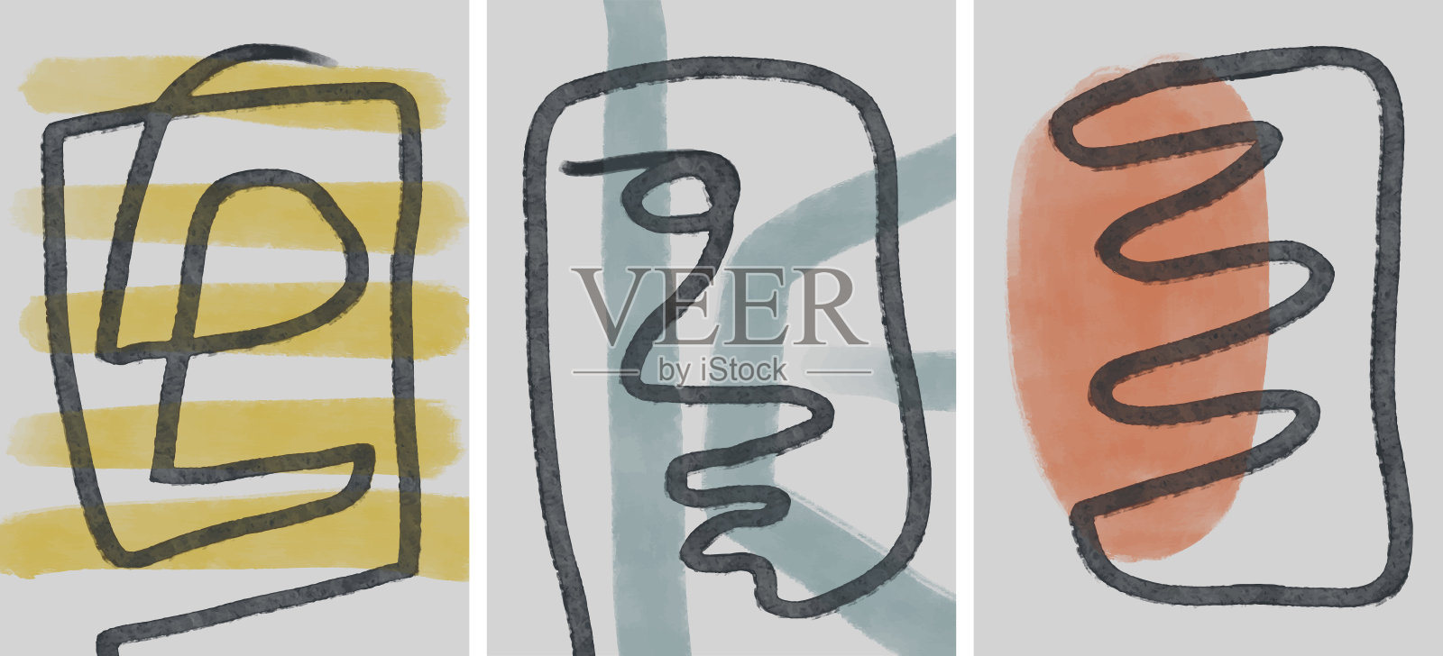 一套创意极简主义手绘。抽象艺术背景。矢量图插画图片素材