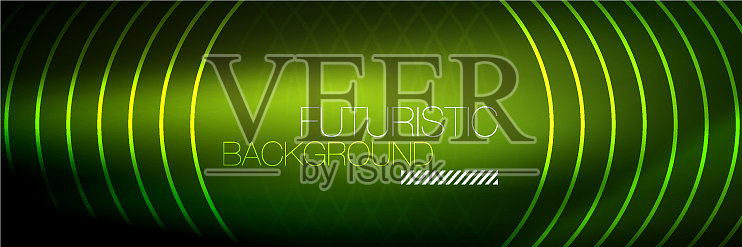 闪亮的霓虹灯线条，条纹和波浪技术插画图片素材